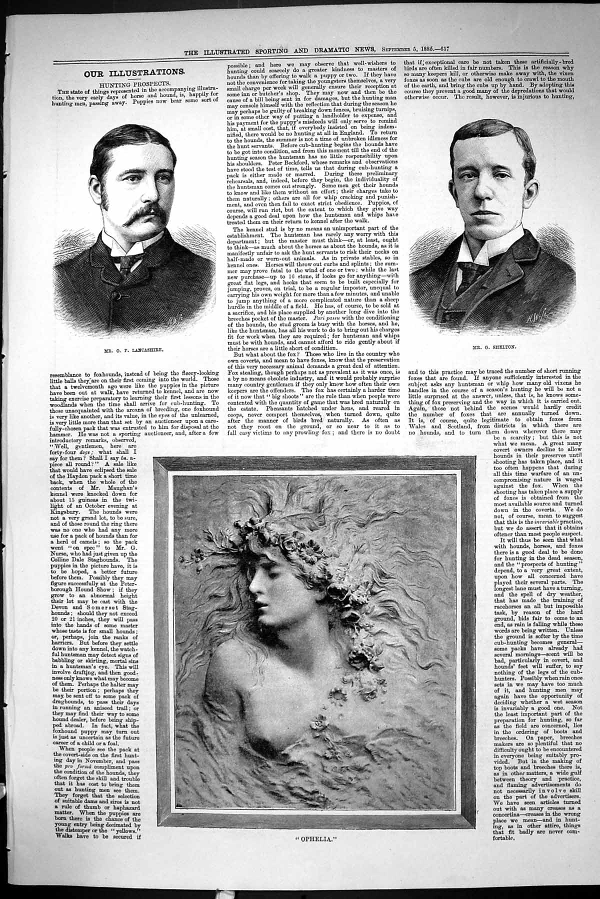 Old Sporting Dramatic News 1885 Lancashire Shelton Ophelia Sculpture Victorian