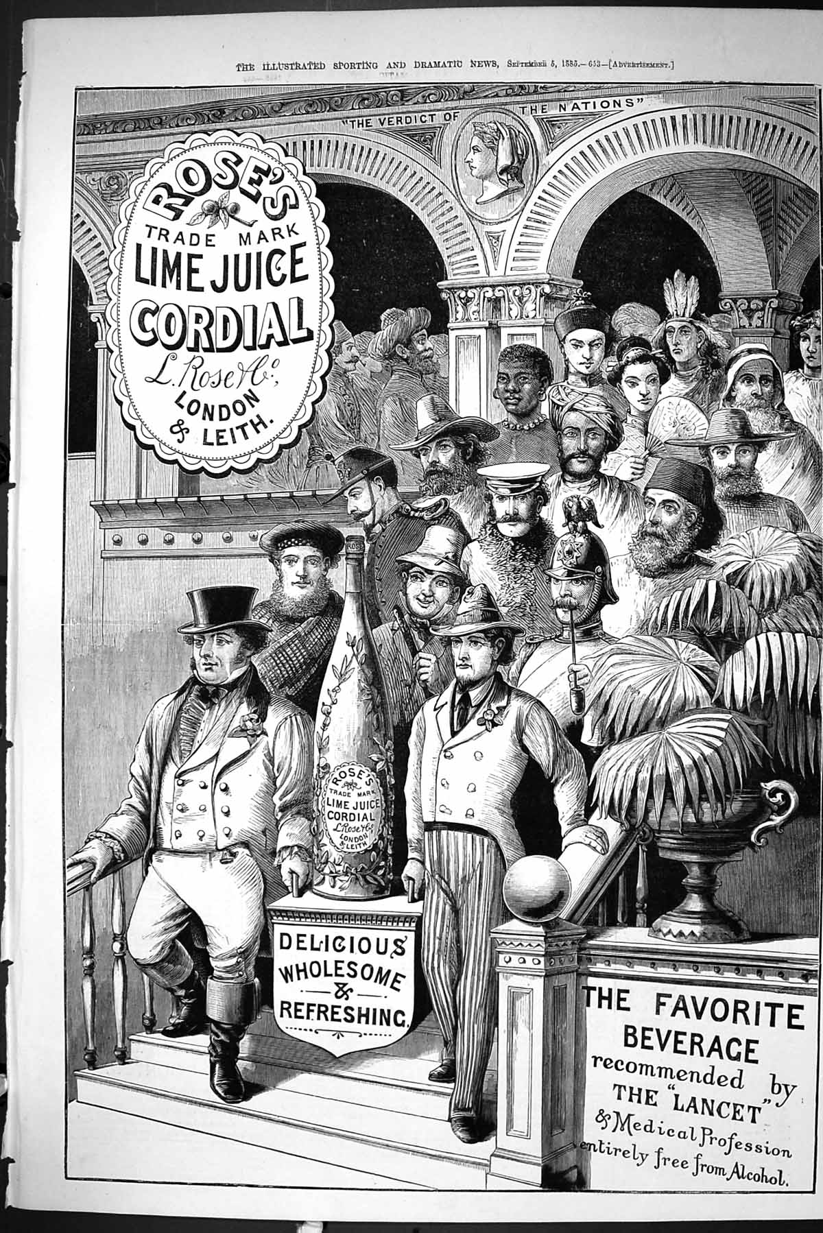 Old Print Sporting Dramatic News 1885 Rose'S Lime Juice Cordial Beverage 19th