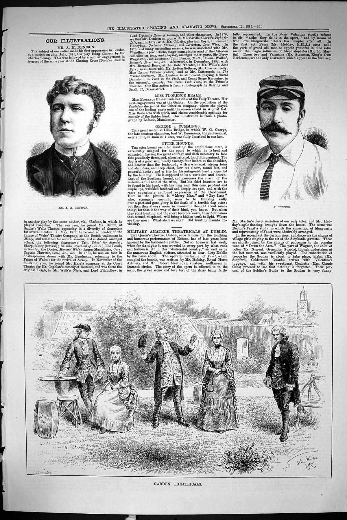 Old Sporting Dramatic News 1885 Garden Theatricals Actors Denison Hun Victorian