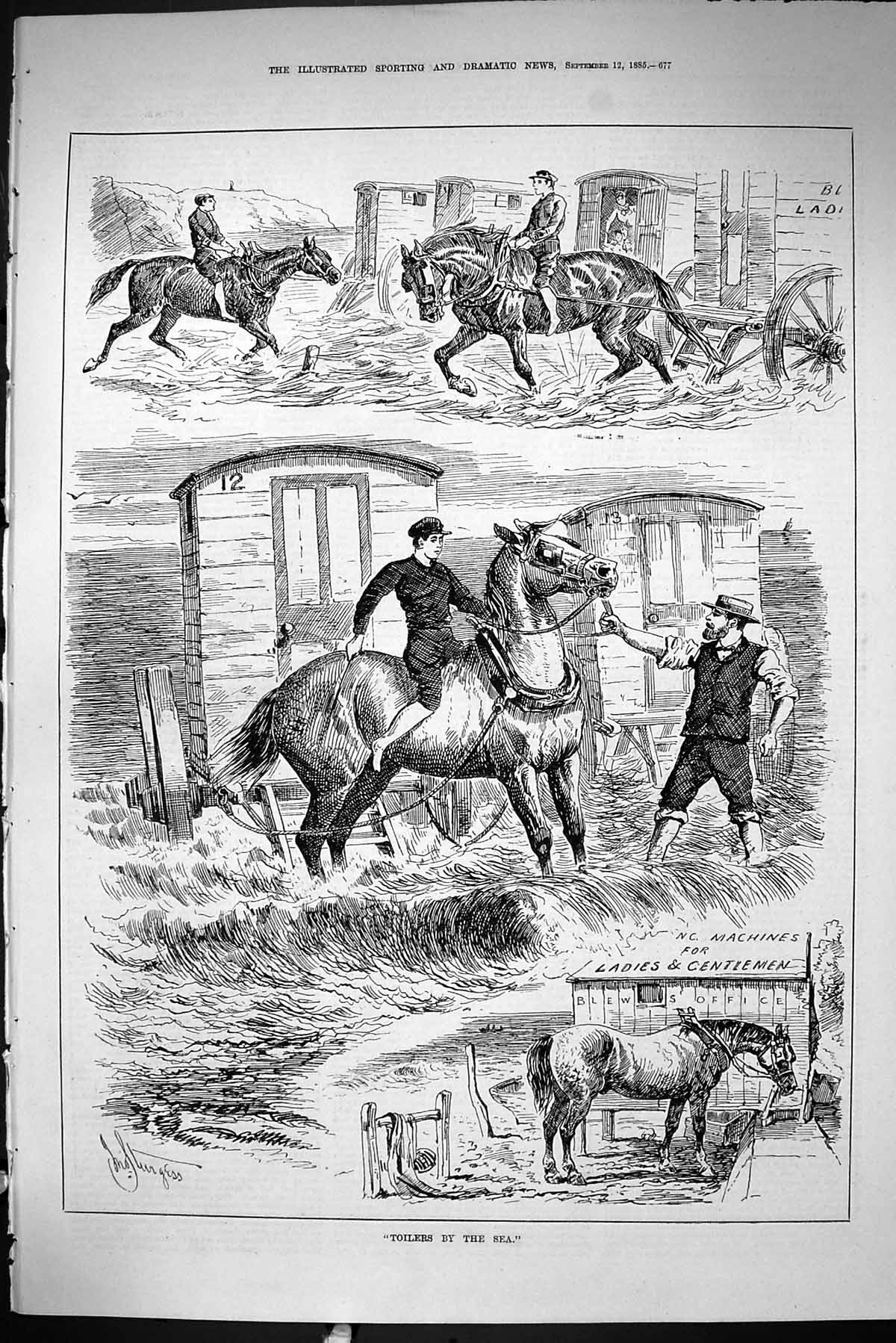 Old Sporting Dramatic News 1885 Toilers By The Sea Horses Waggons Stu Victorian