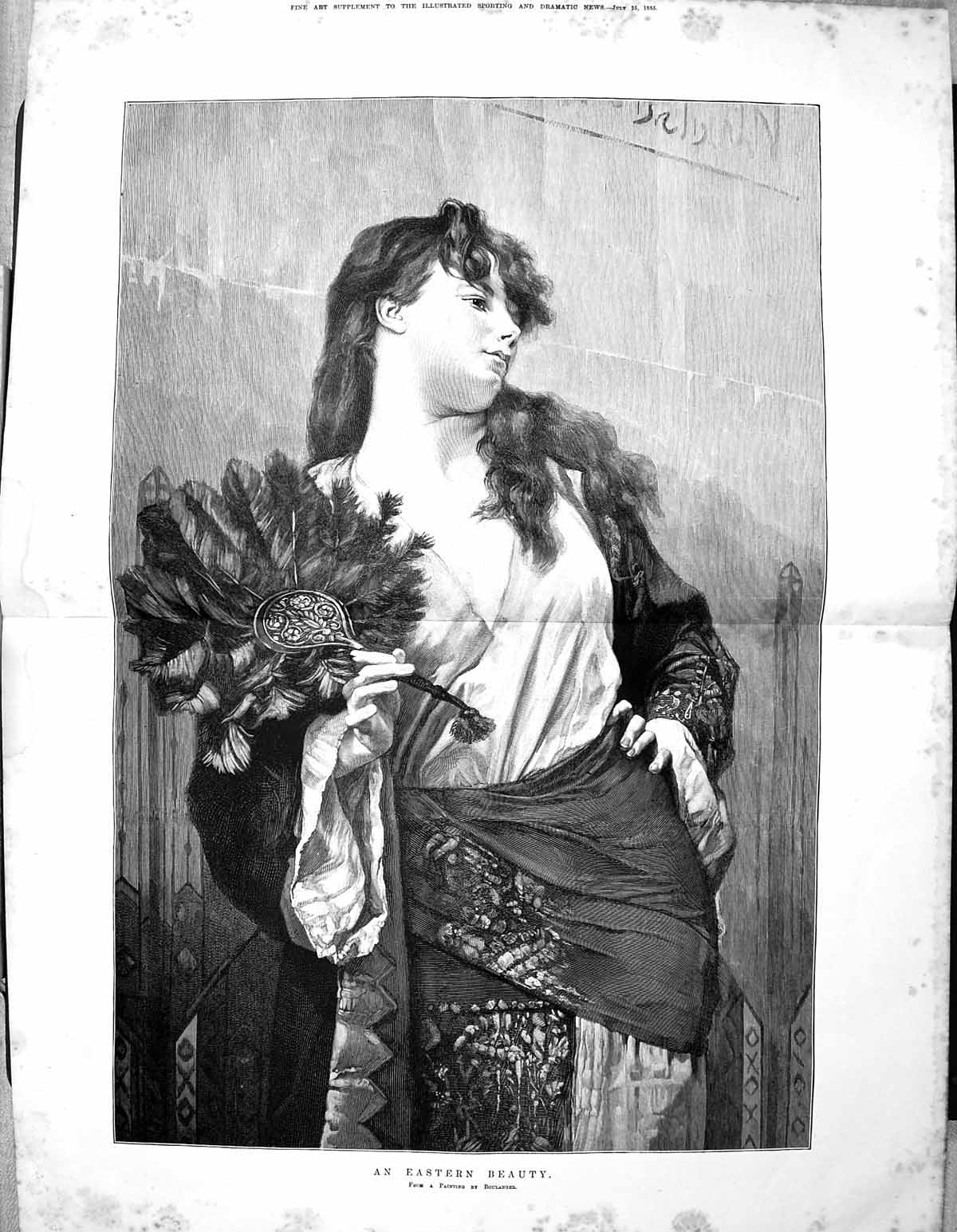 Antique Old Print Sporting Dramatic News 1885 Eastern Beauty Lady Boulanger