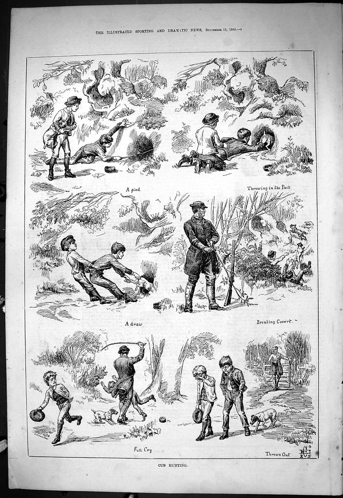 Old Sporting Dramatic News 1885 Fox Cub Hunting Sport Hounds Dogs Spo Victorian