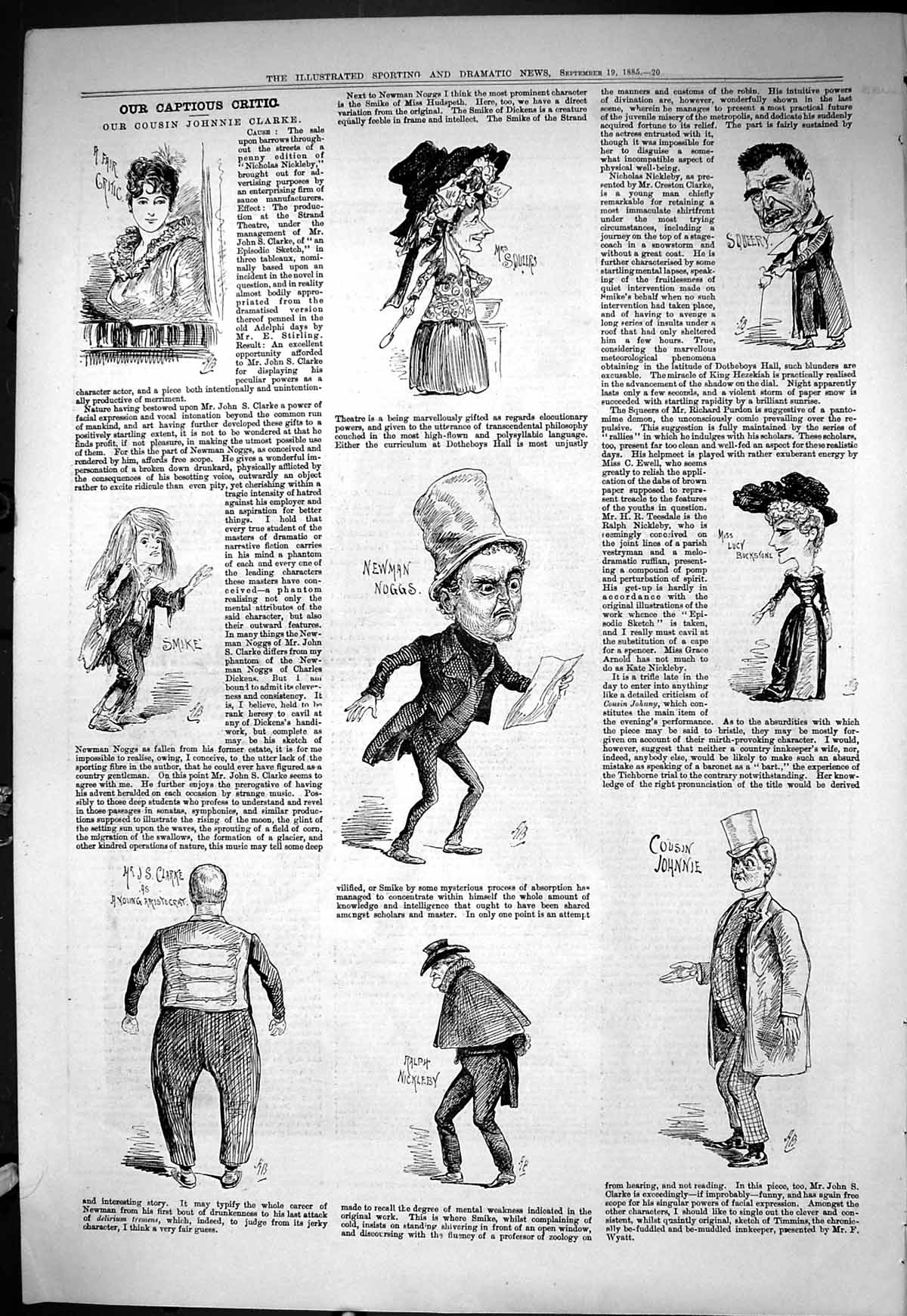 Old Sporting Dramatic News 1885 Captious Critic Cousin Johnnie Clarke Victorian