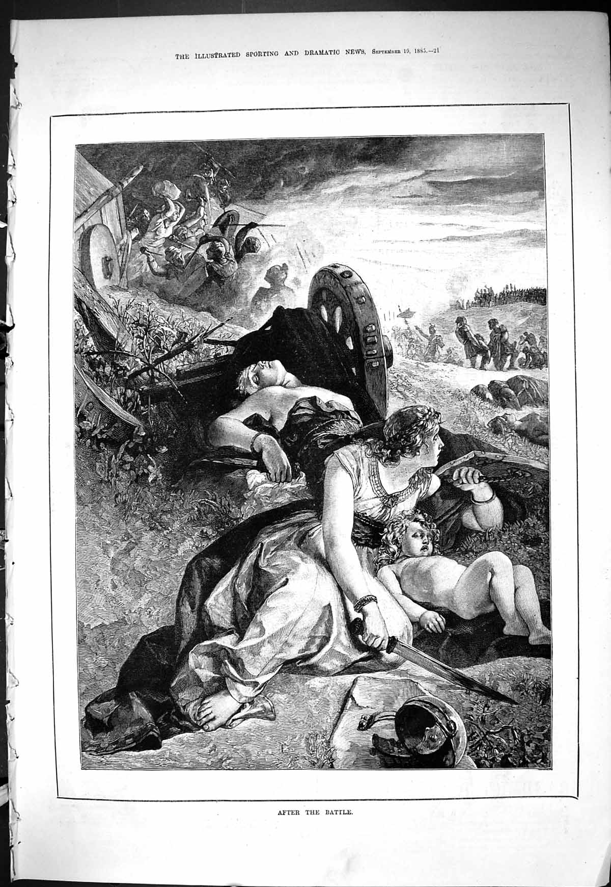 Old Print Sporting Dramatic News 1885 Dead Bodies After Battle Siers War 19th