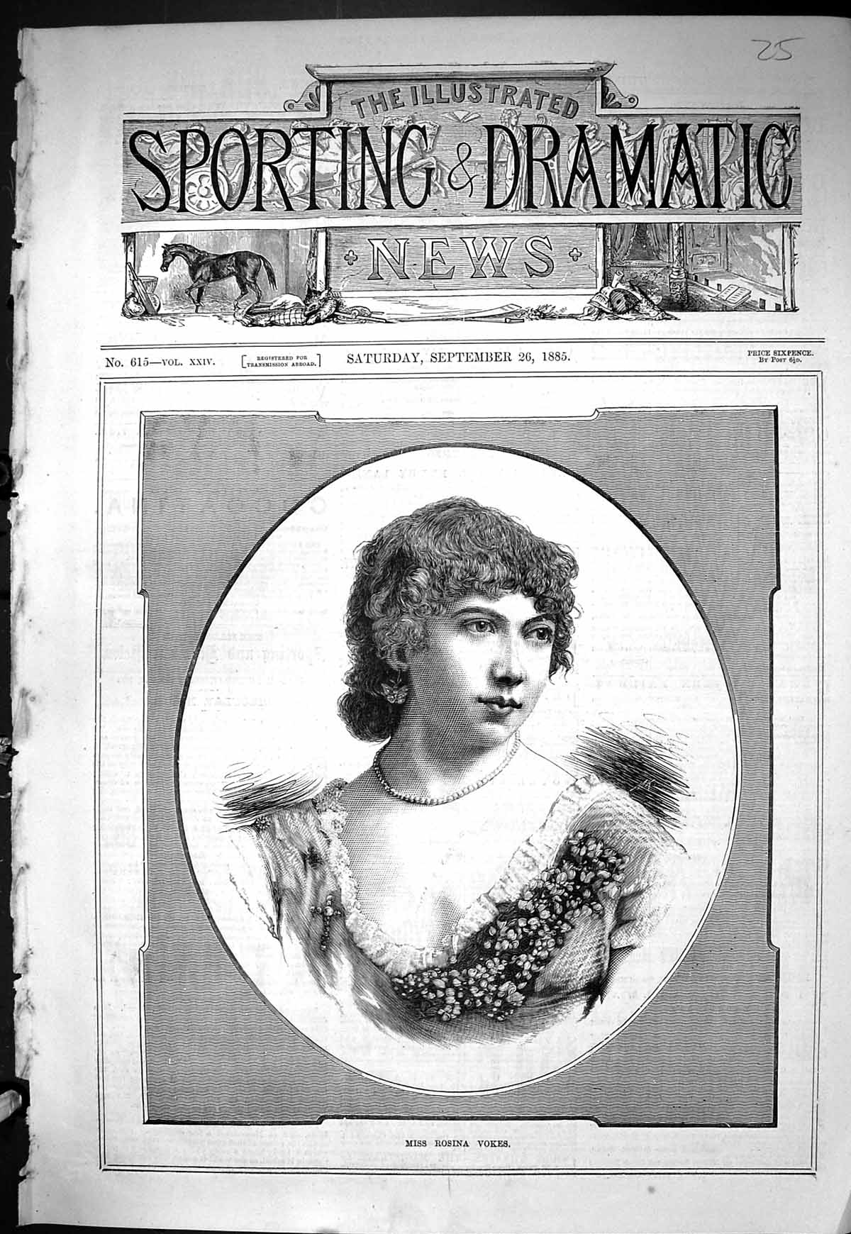 Old Antique Print Sporting Dramatic News 1885 Portrait Miss Rosina Vokes 19th