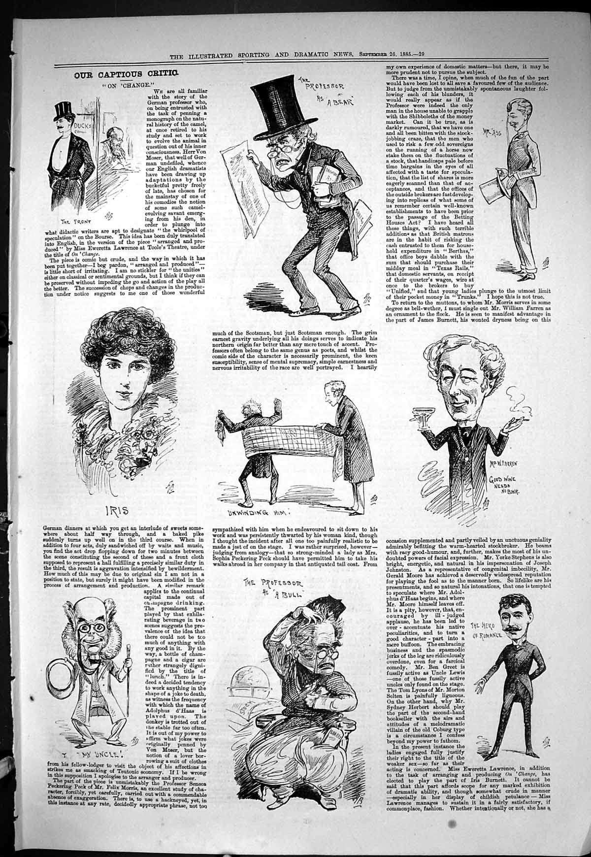 Old Sporting Dramatic News 1885 Captious Critic Change Professor Bull Victorian