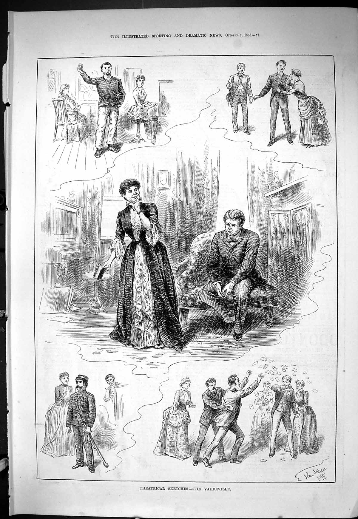 Old Print Sporting Dramatic News 1885 Theatre Vaudeville Actors Costumes 19th
