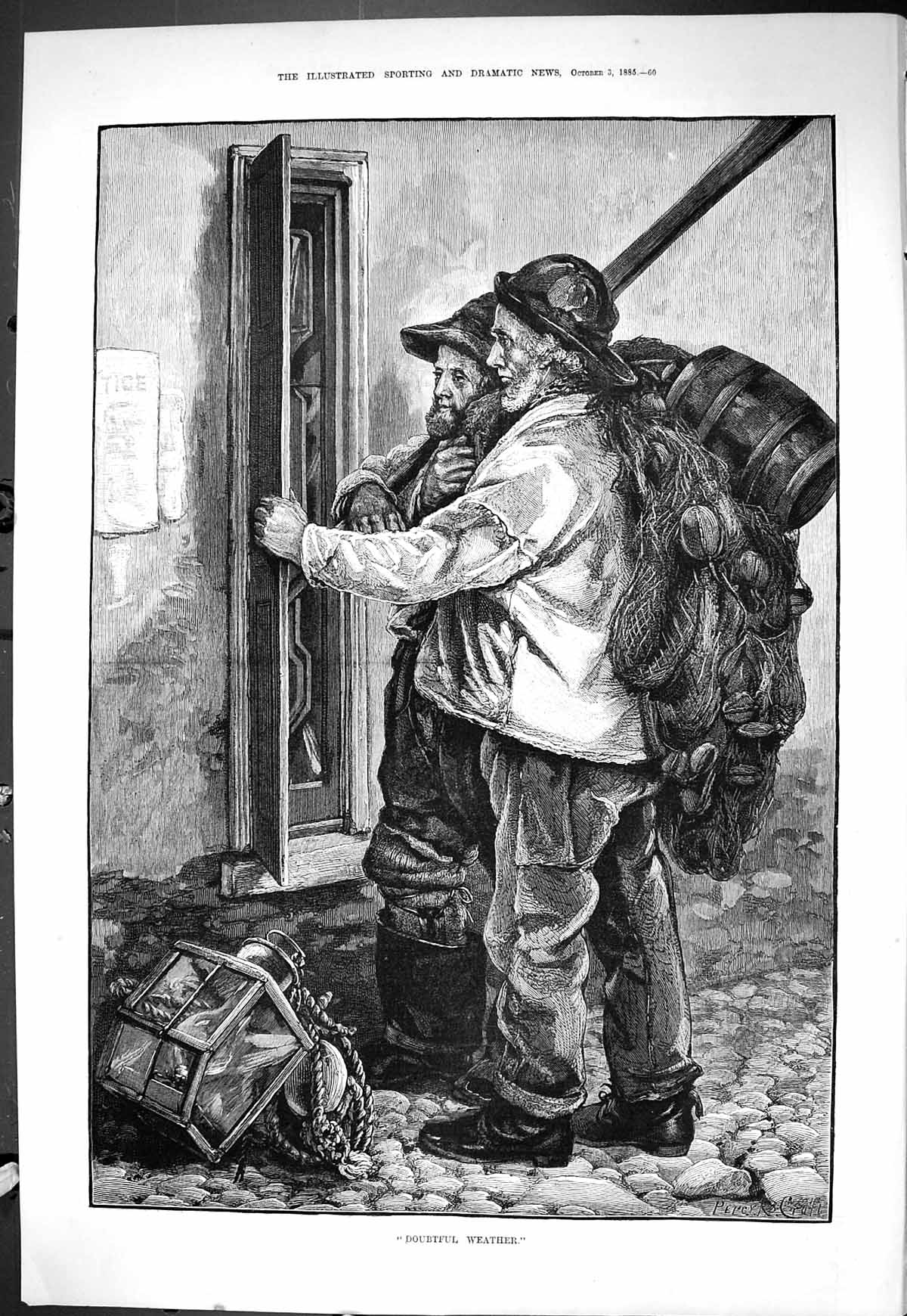 Old Sporting Dramatic News 1885 Doubtful Weather Fishermen Fishing Fi Victorian