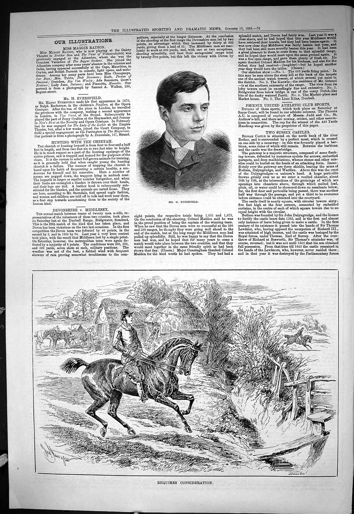 Old Sporting Dramatic News 1885 Harry Eversfield Opera Comique Horse Victorian