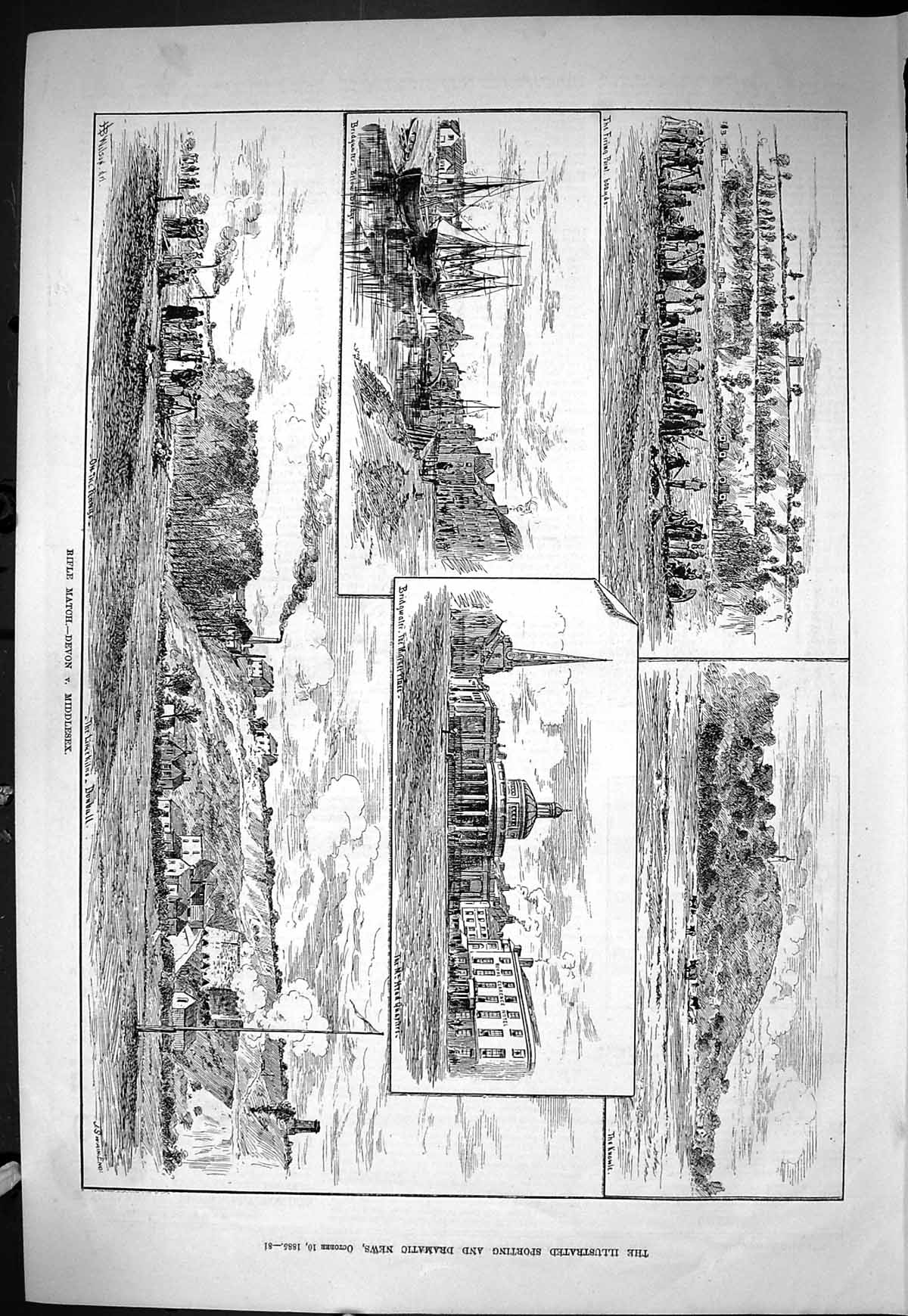 Old Sporting Dramatic News 1885 Rifle Shooting Devon Middlesex Bridge Victorian