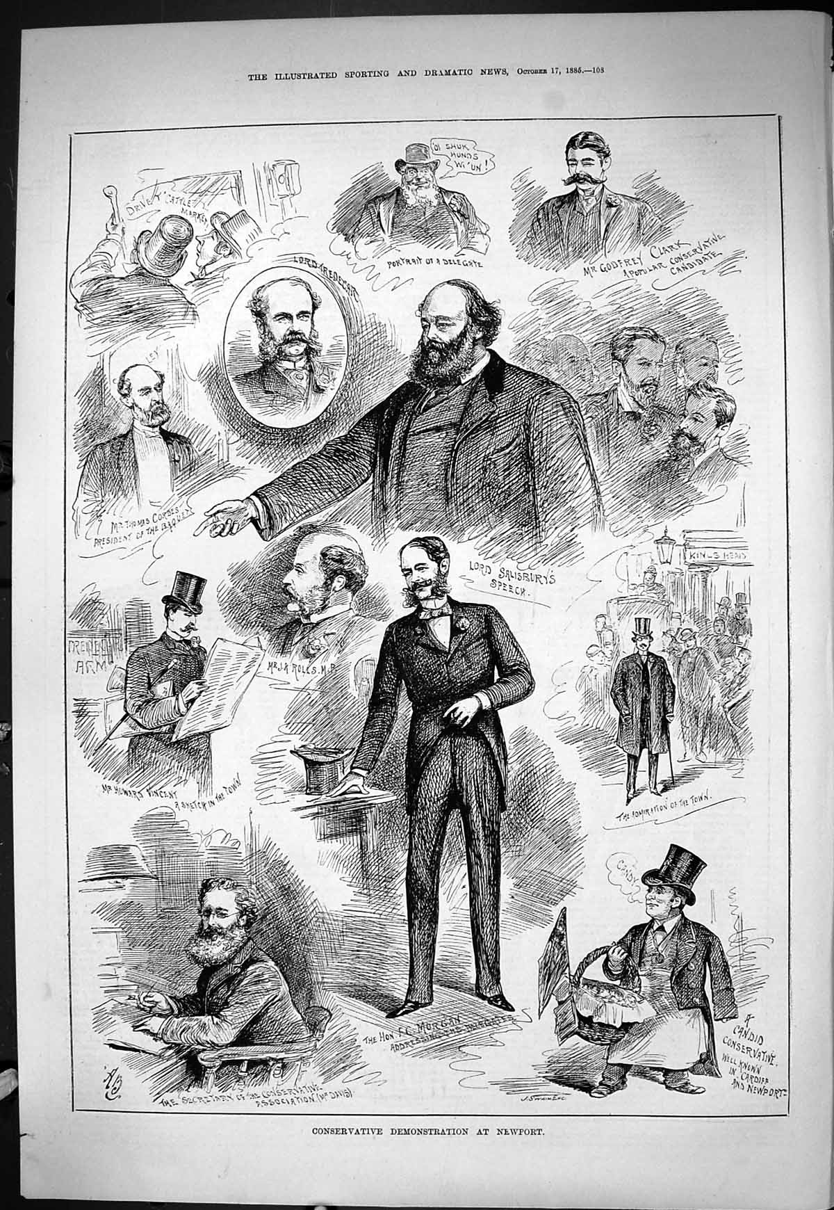 Old 1885 Conservative Demonstration Newport Morgan Davis Lord Salisbu Victorian