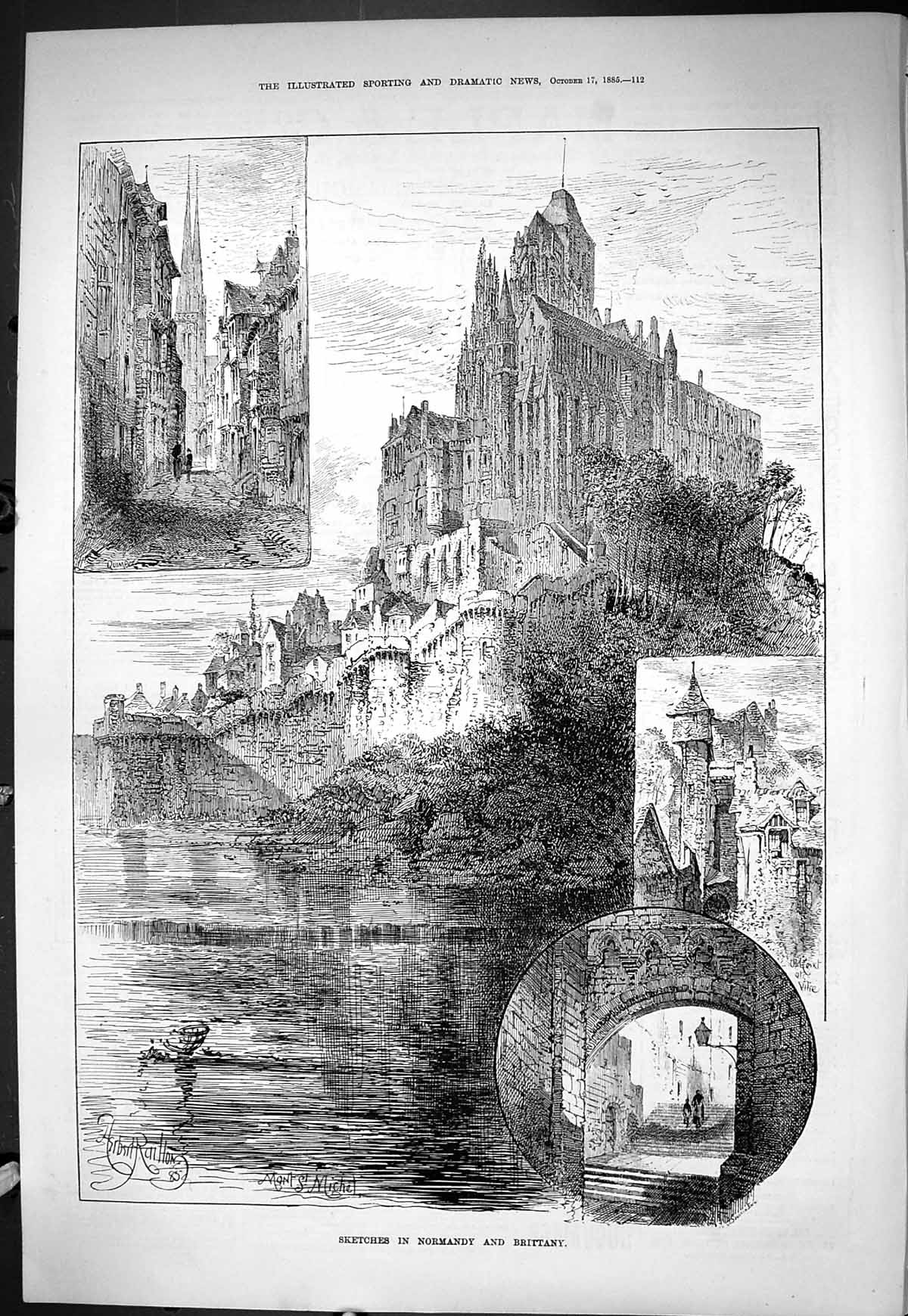 Old Sporting Dramatic News 1885 Normandy Brittany France Mont Michel Victorian