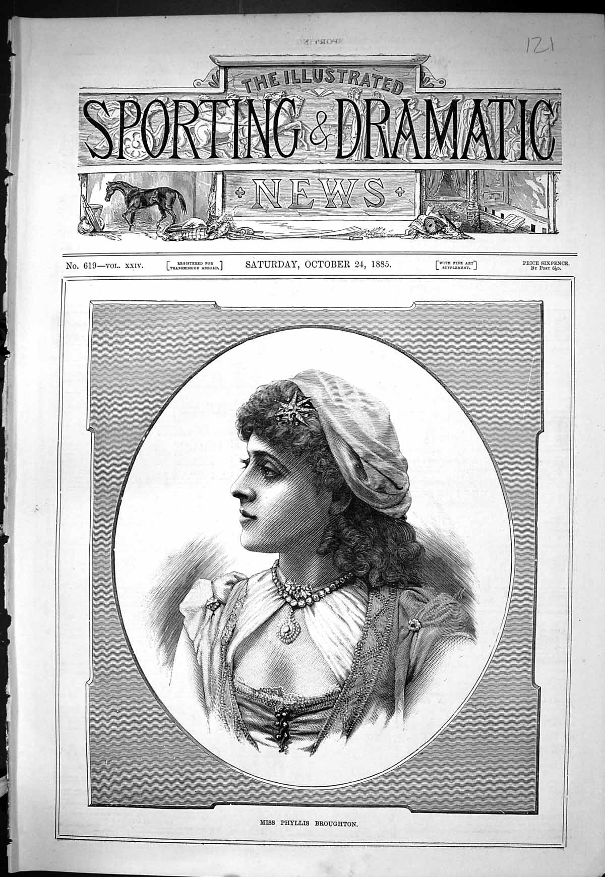 Antique Old Print Sporting Dramatic News 1885 Portrait Miss Phyllis Broughton