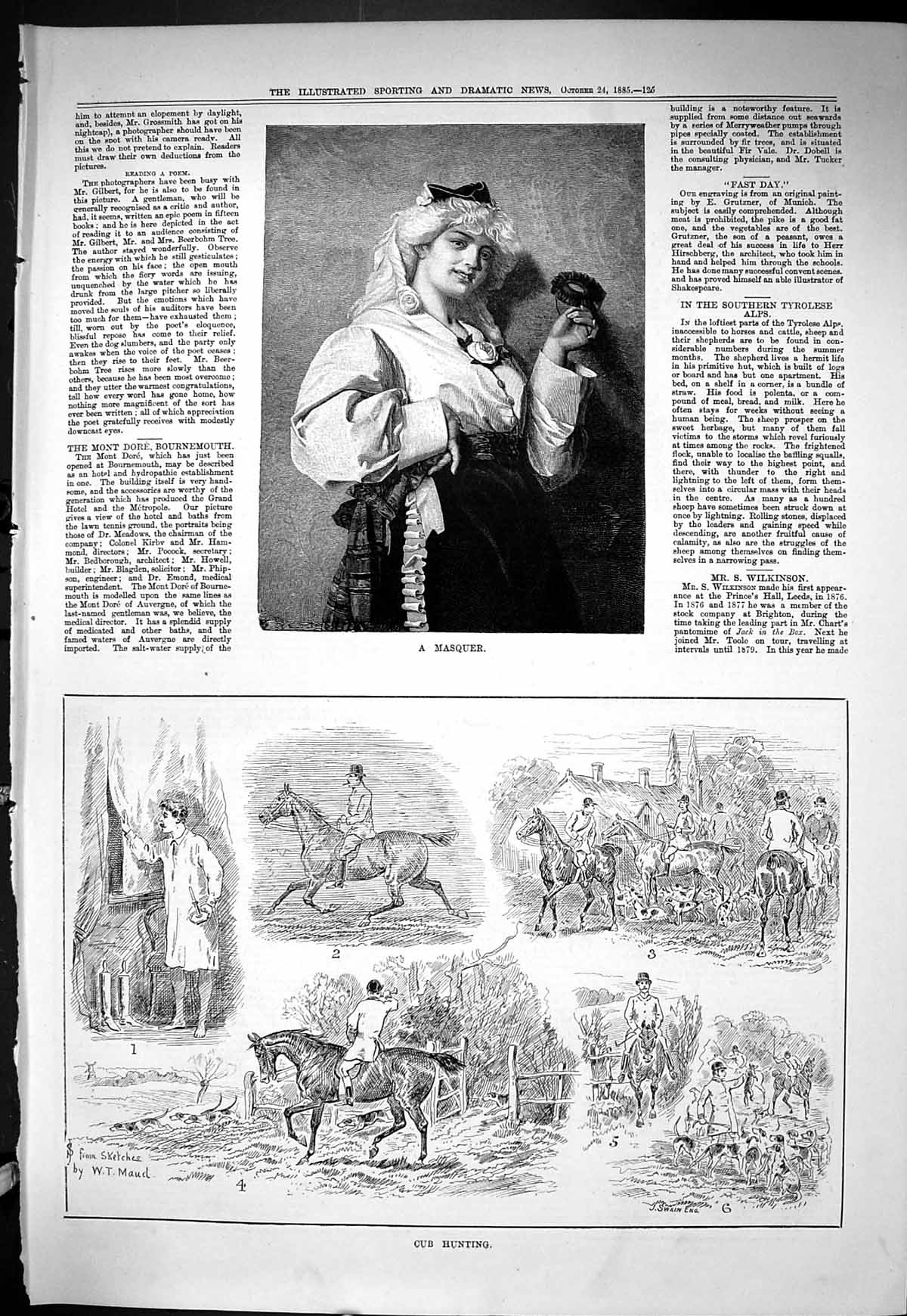 Old Sporting Dramatic News 1885 Masquer Cub Hunting Sport Horses Houn Victorian