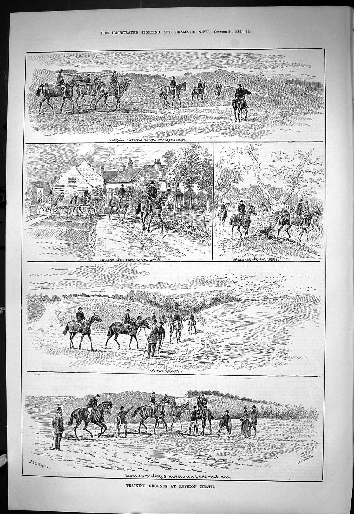 Old Sporting Dramatic News 1885 Horse Training Grounds Royston Heath Victorian