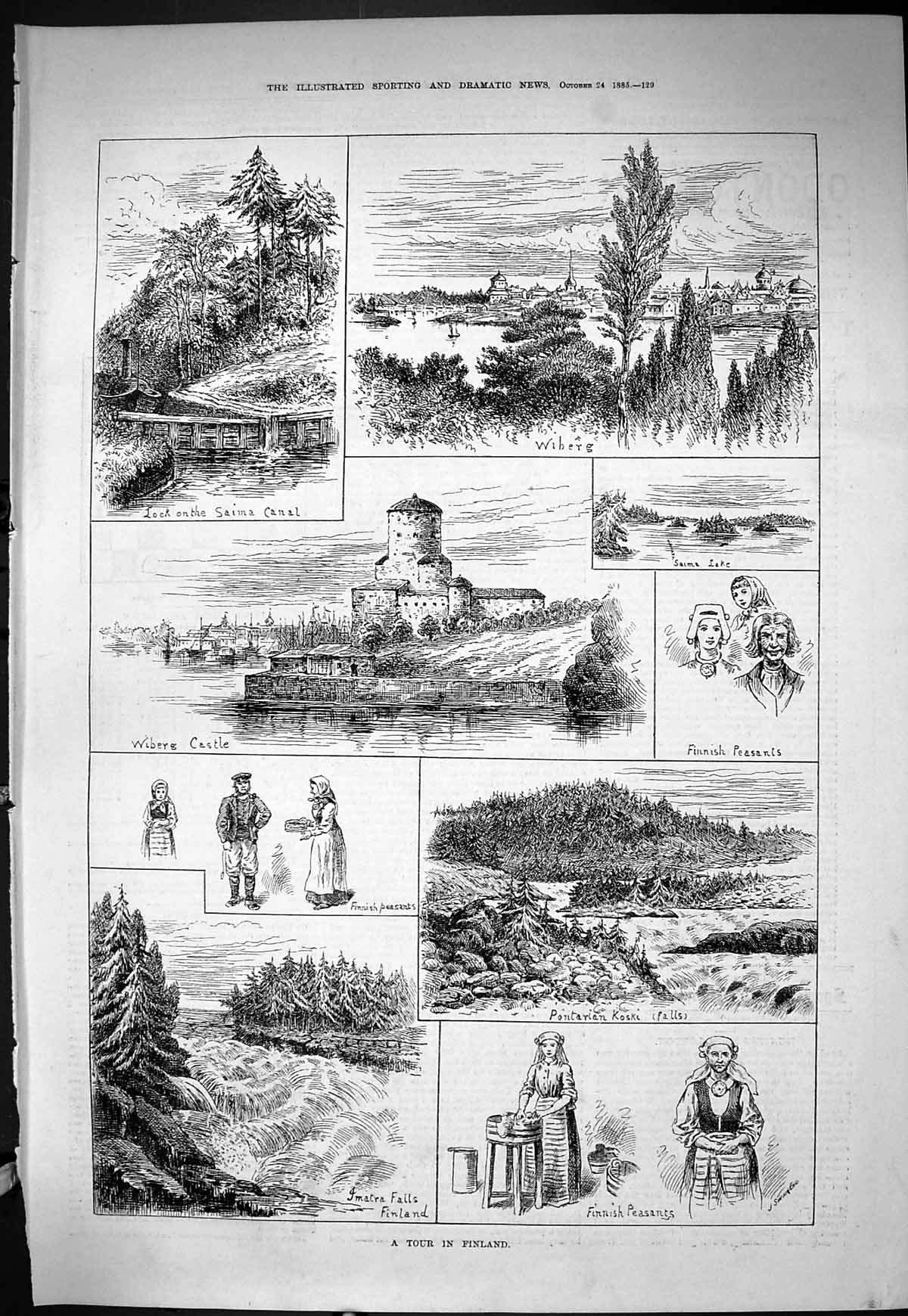 Old Sporting Dramatic News 1885 Tour Finland Wiberg Canal Imatra Fall Victorian
