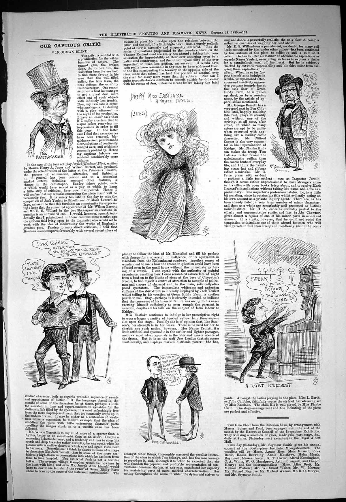 Old Sporting Dramatic News 1885 Captious Critic Hoodman Blind Eastlak Victorian