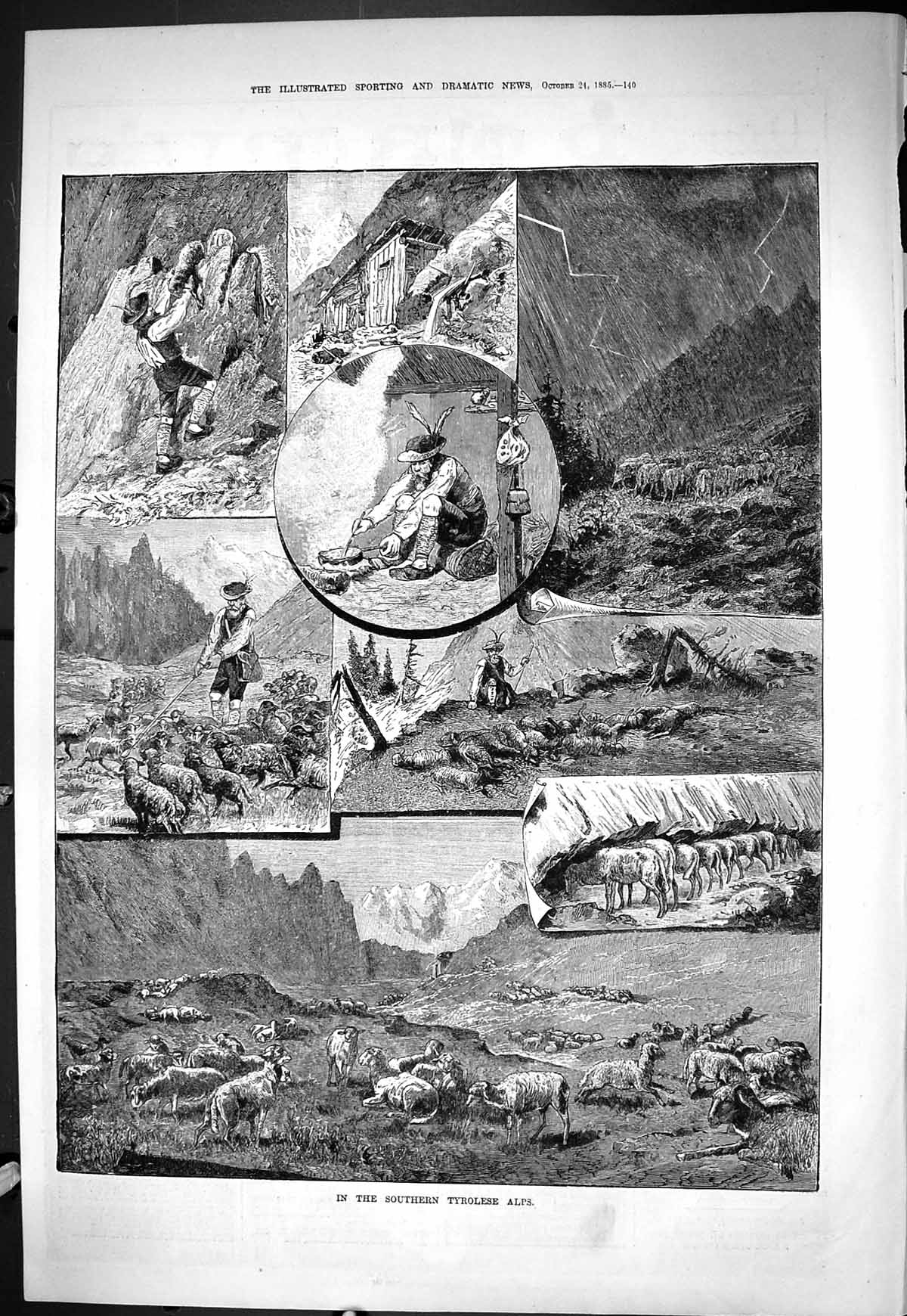 Old Sporting Dramatic News 1885 Southern Tyrolese Alps Mountains Shee Victorian