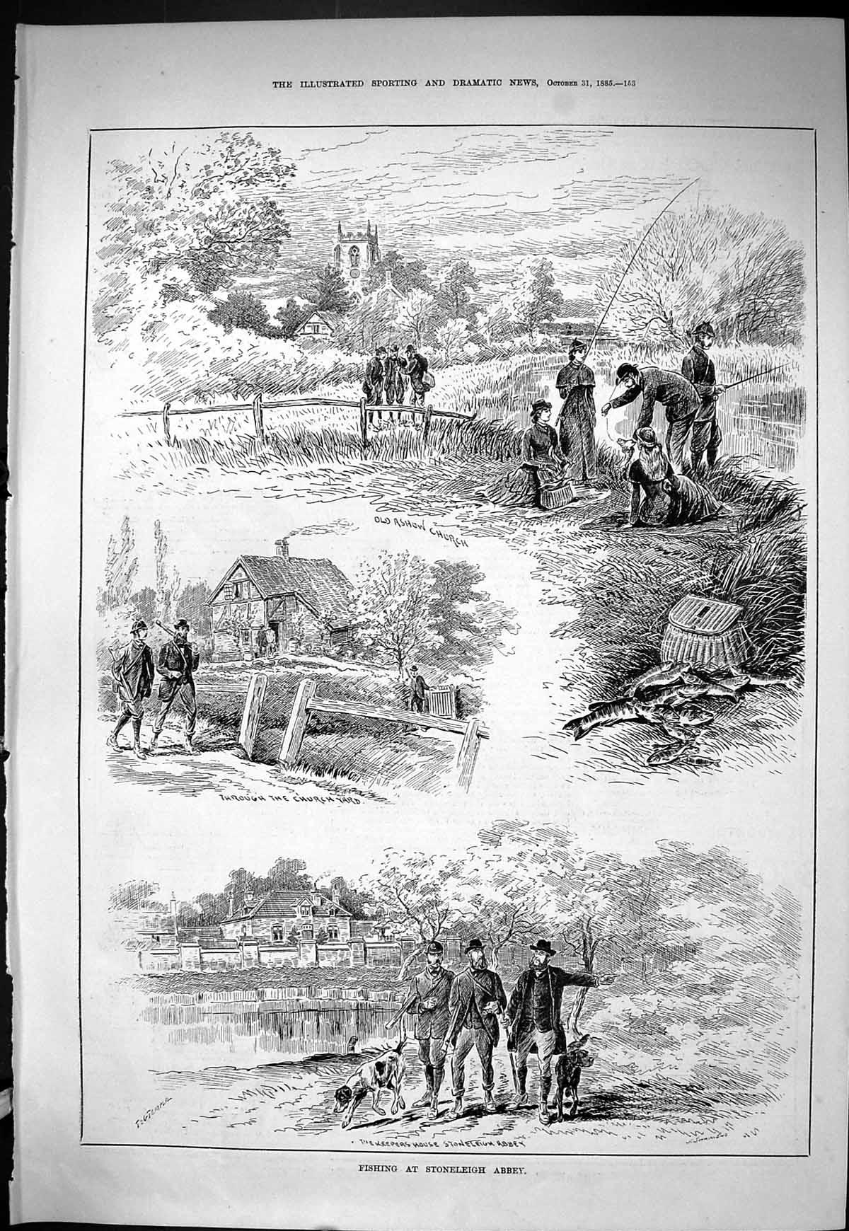 Old Sporting Dramatic News 1885 Fishing Stoneleigh Abbey Ashow Church Victorian