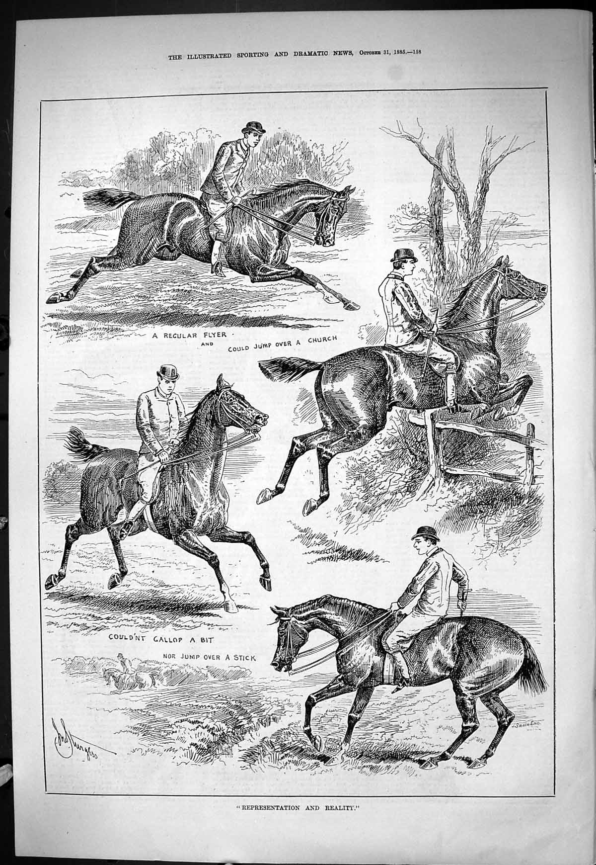 Old Sporting Dramatic News 1885 Horse Jumping Hunting Huntsmen Sport Victorian