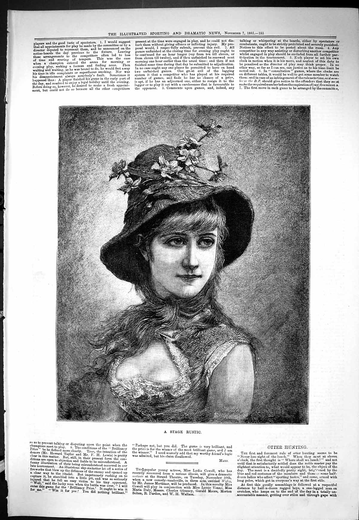 Old Antique Print Sporting Dramatic News 1885 Beautiful Lady Stage Rustic 19th