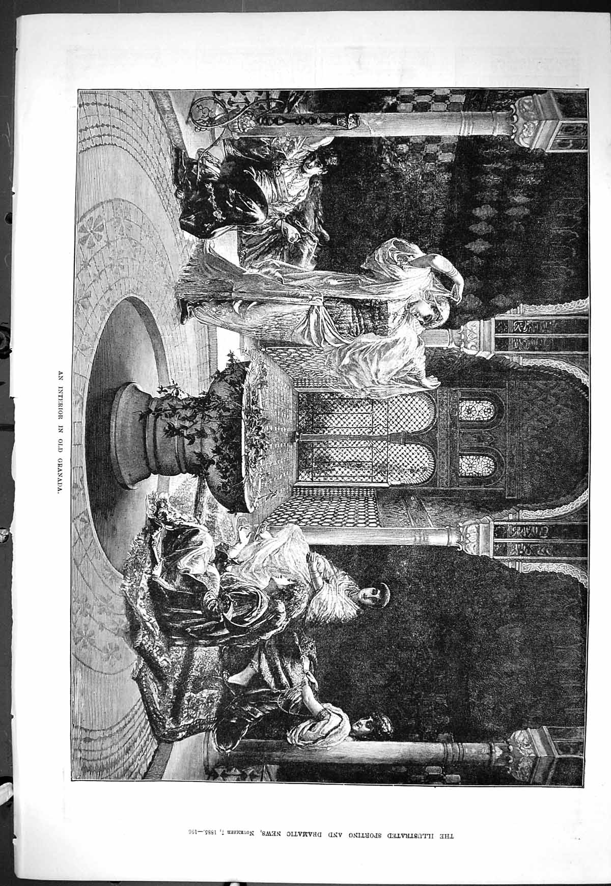 Antique Old Print Sporting Dramatic News 1885 Interior Granada Ladies Dancing