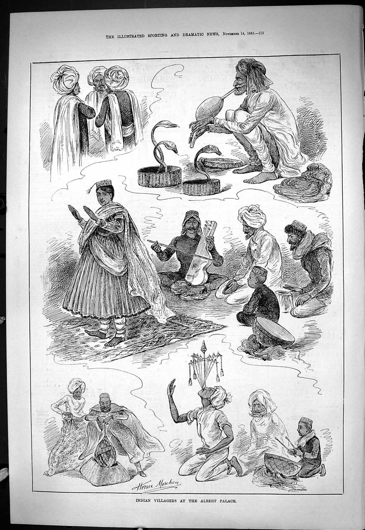 Old Sporting Dramatic News 1885 Indian Villagers Albert Palace Snake Victorian