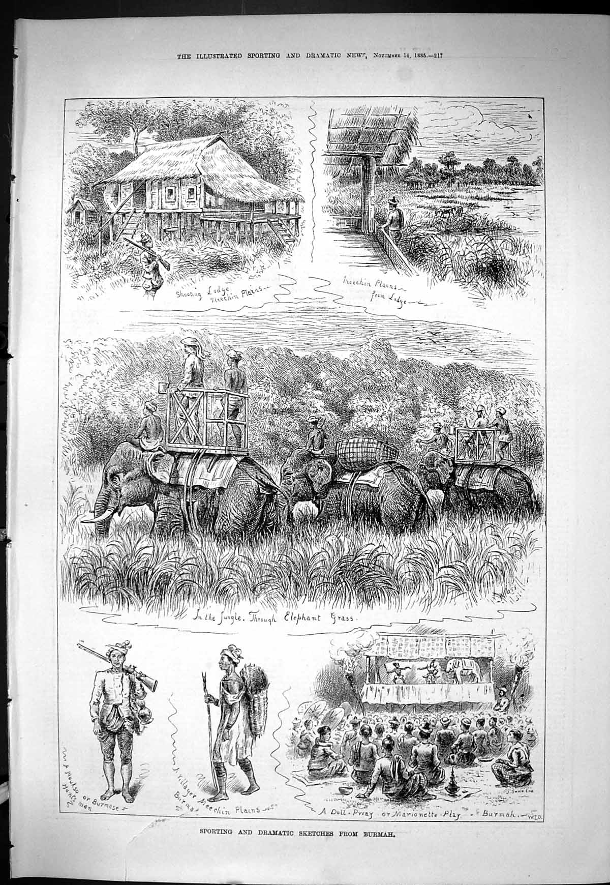 Old Damaged Sporting News 1885 Burmah Jungle Elephant Meechin Plains Victorian