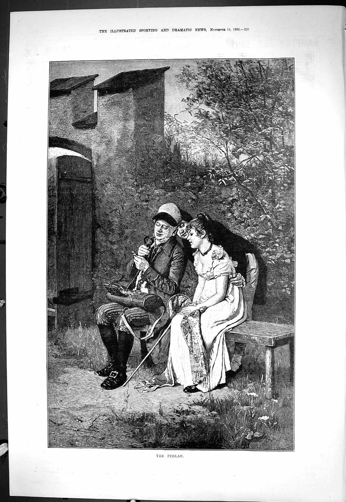 Antique Print Sporting Dramatic News 1885 Pedlar Man Street Seller Fine Art
