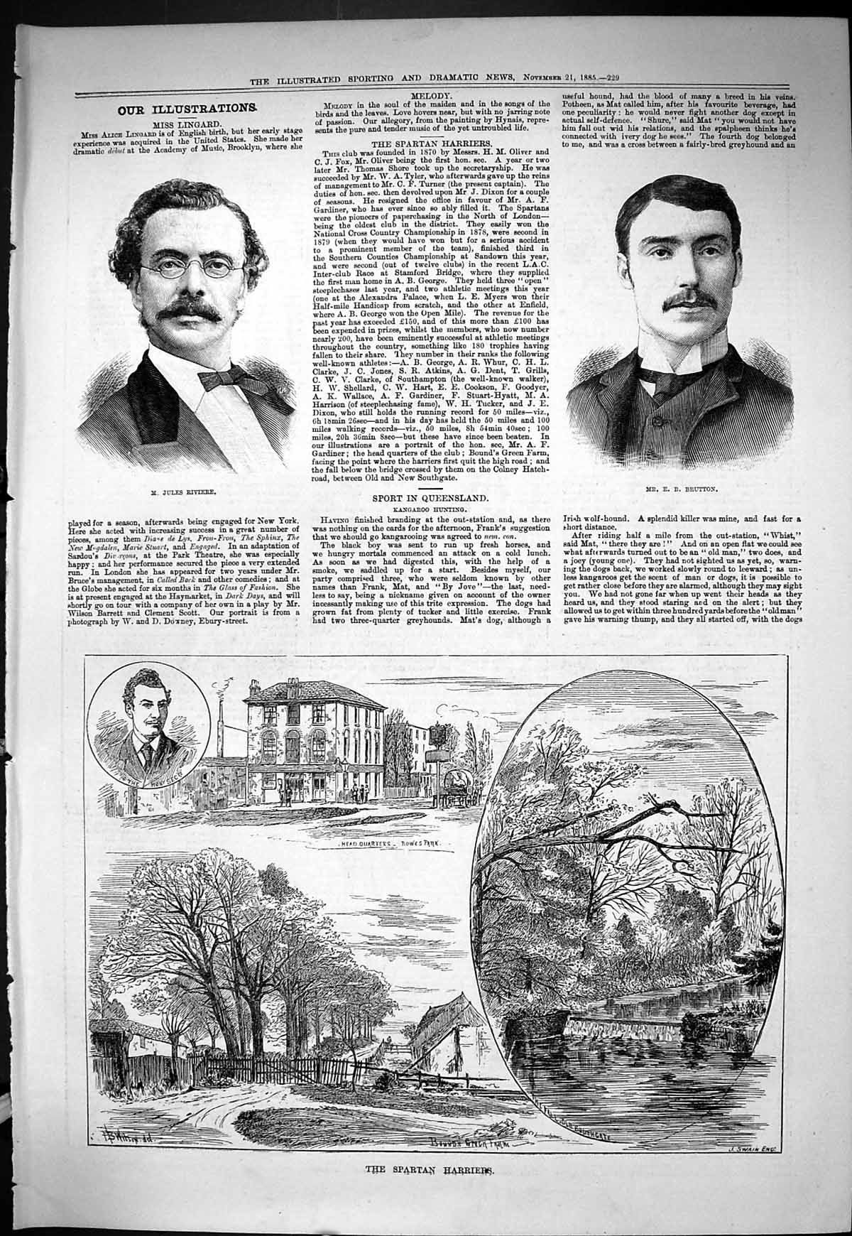Old Sporting Dramatic News 1885 Jules Riviere Brutton Spartan Harrier Victorian