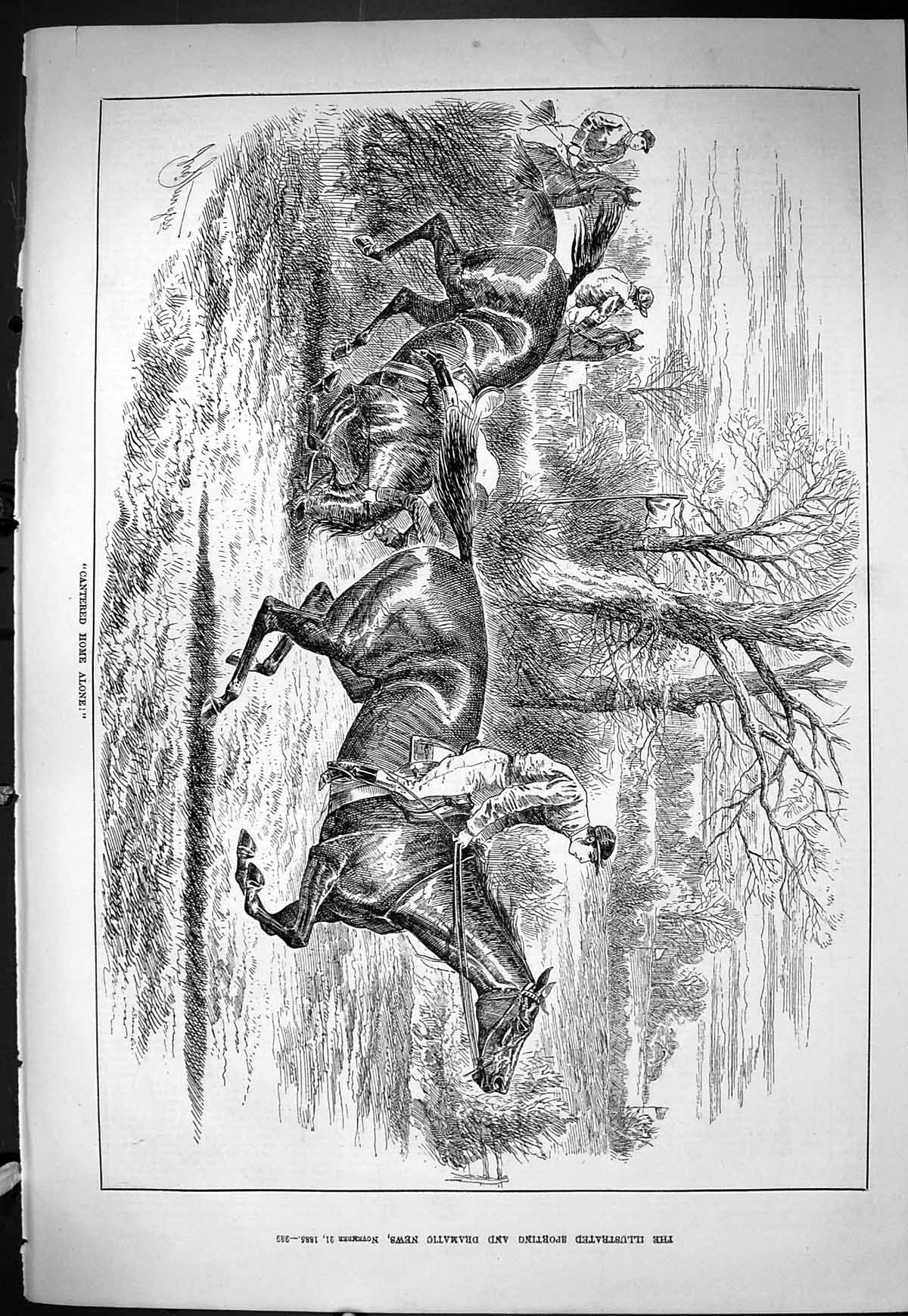 Old Sporting Dramatic News 1885 Horse Jumping Jockey Fall Fence Sport Victorian