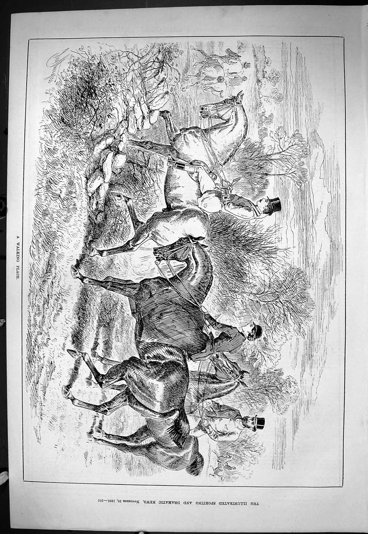 Old Sporting Dramatic News 1885 Walking Pace Hunting Horses Huntsmen Victorian
