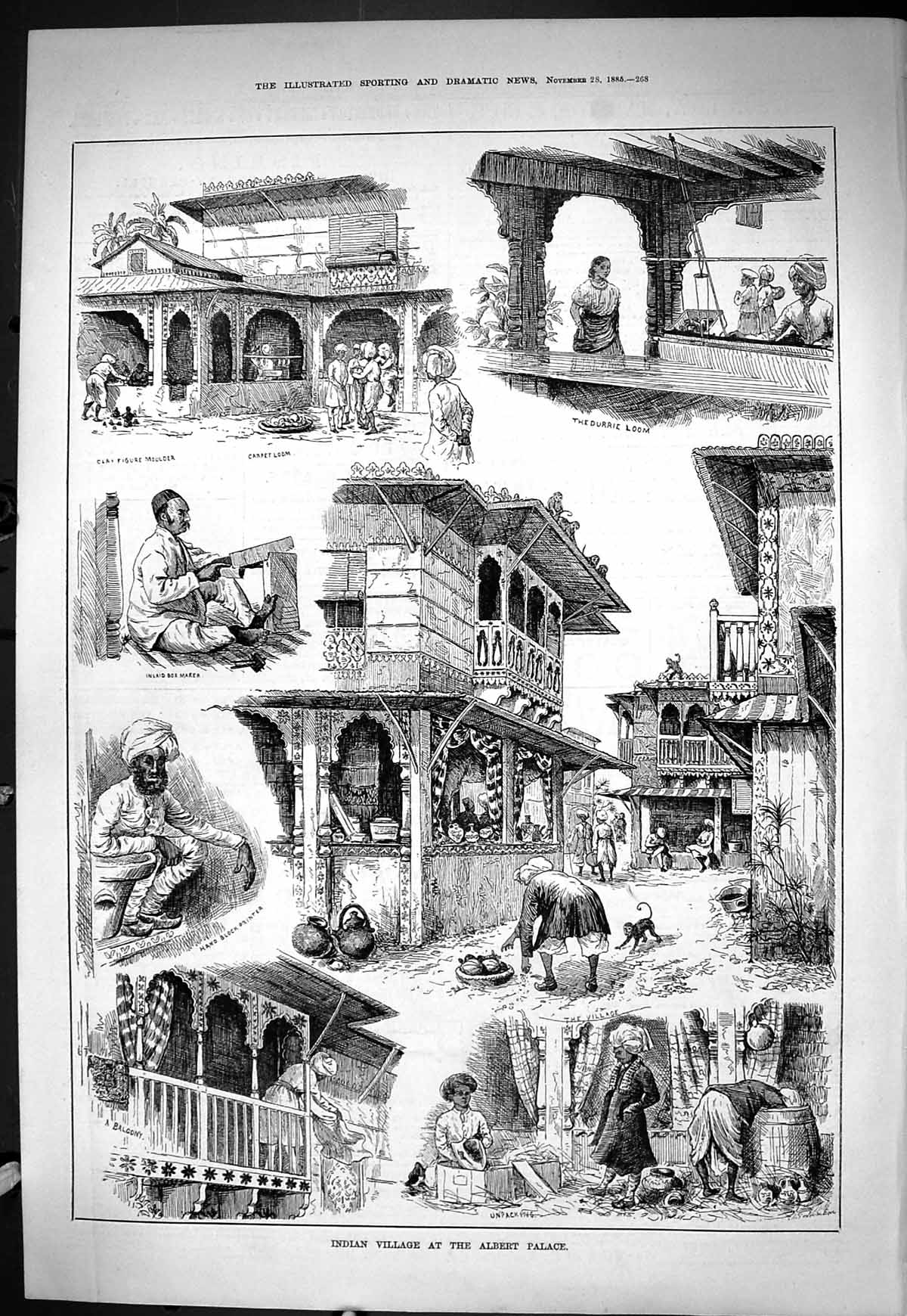 Old Sporting Dramatic News 1885 Indian Village Albert Palace Durrie L Victorian