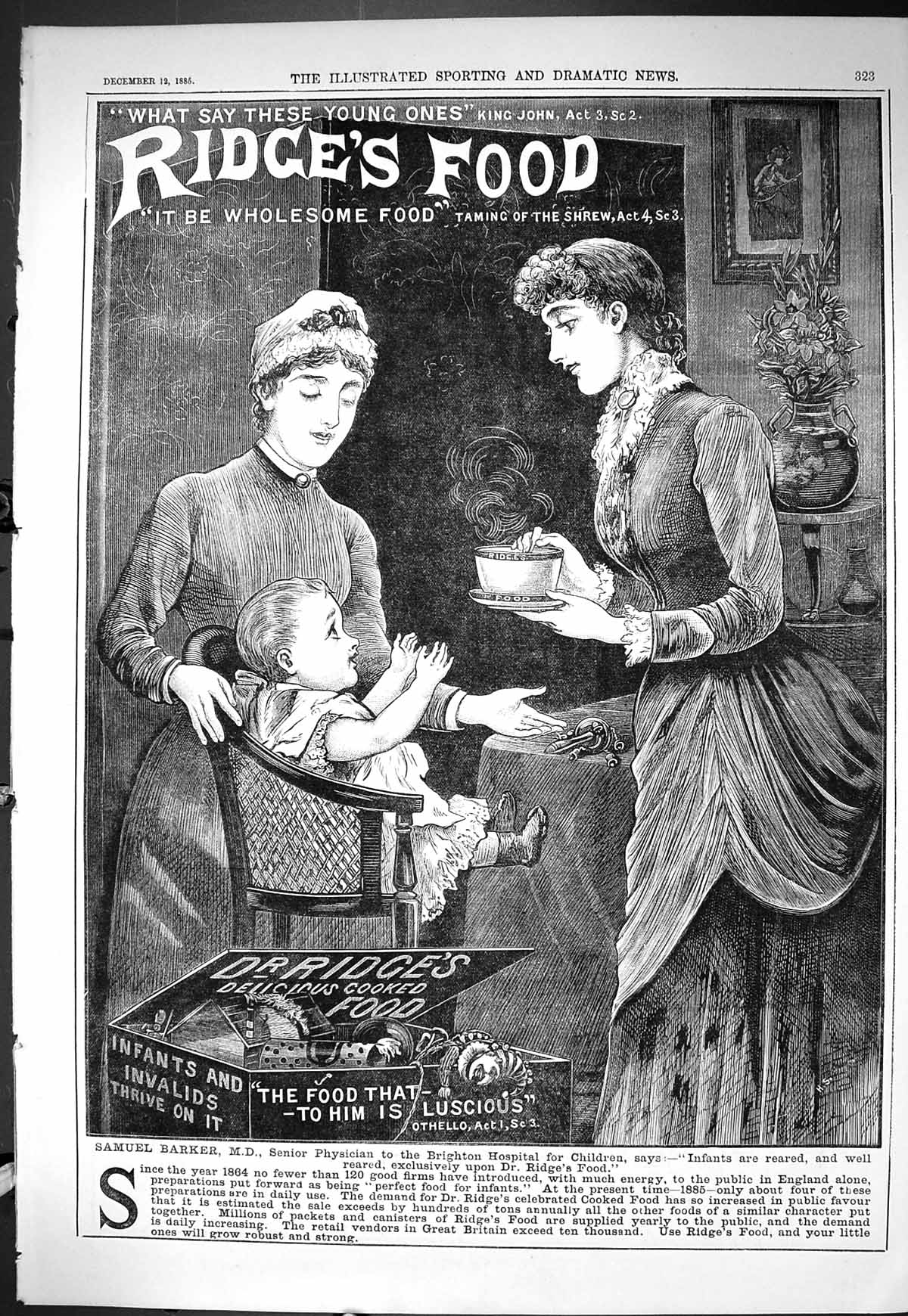 Old Sporting Dramatic News 1885 Advertisement Ridge'S Wholesome Baby Victorian