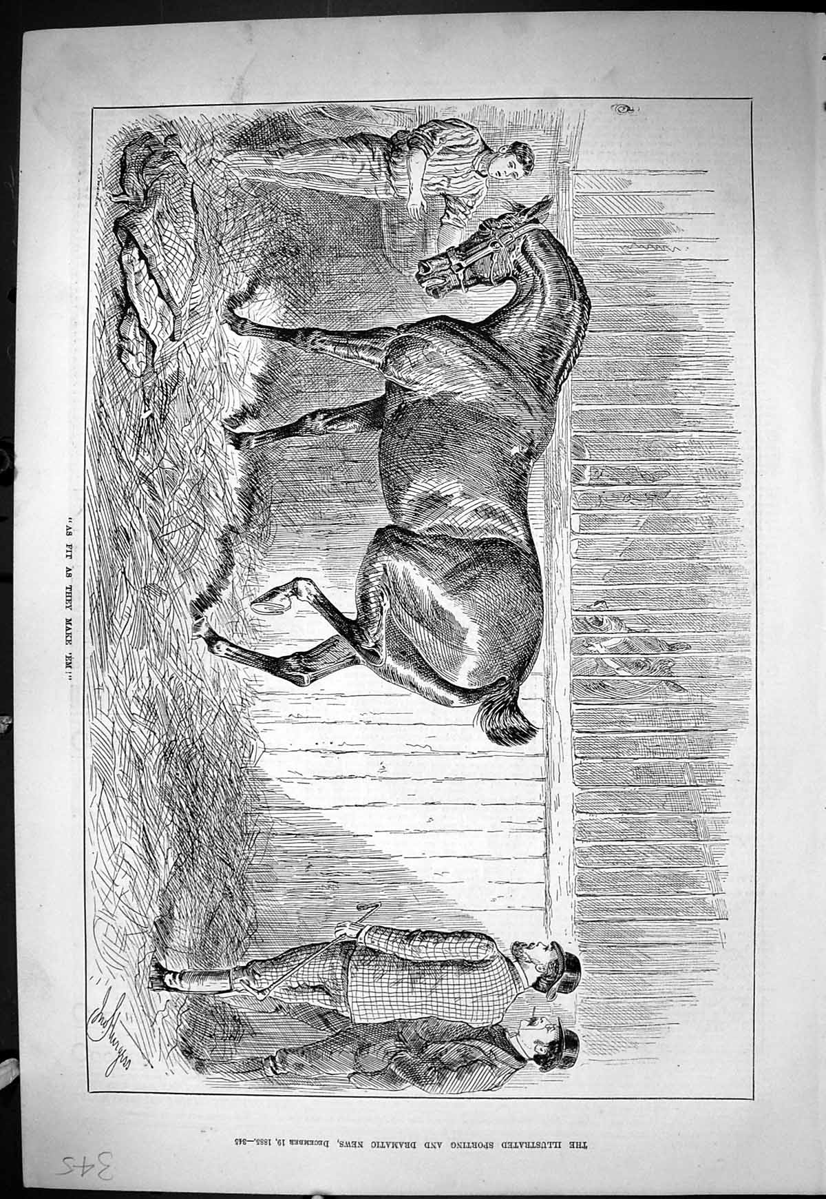 Old Antique Print Sporting Dramatic News 1885 Fit Horse Stable Jockey Men 19th