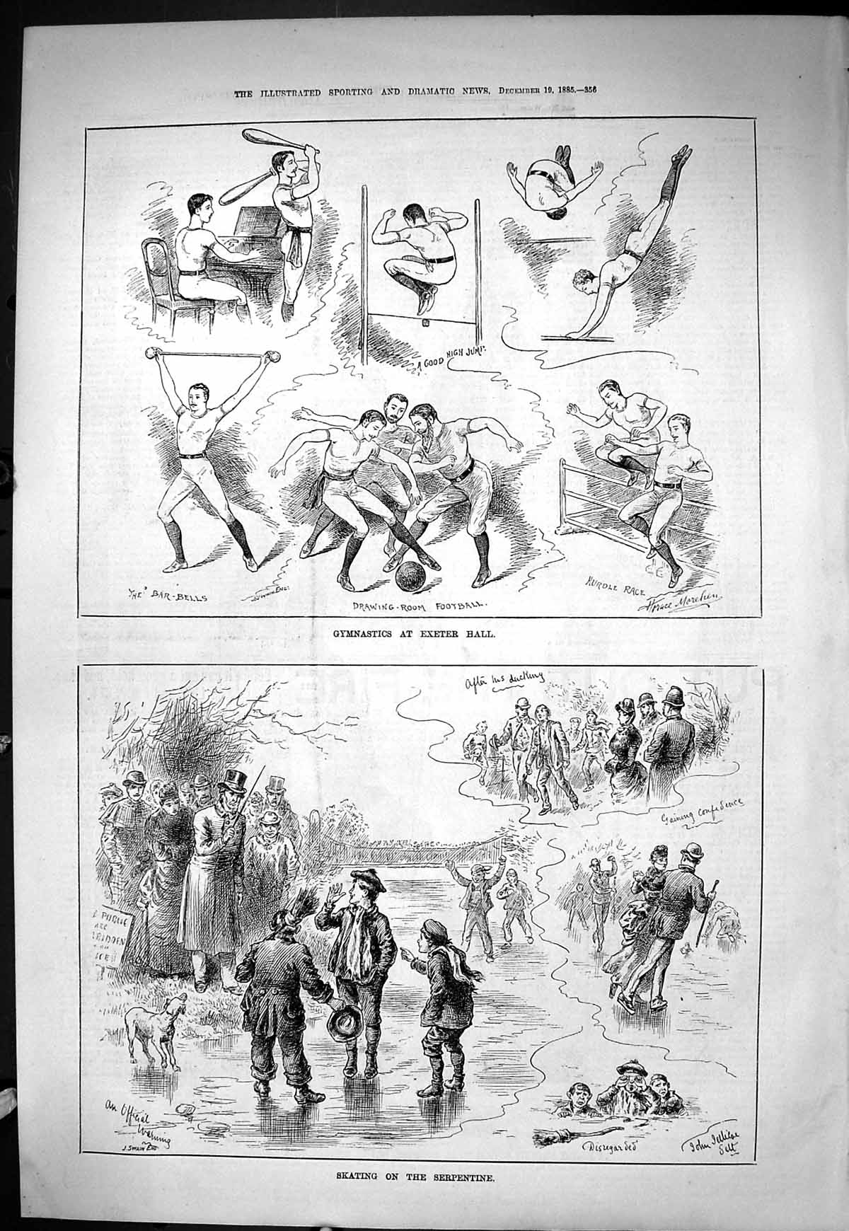 Old Sporting Dramatic News 1885 Gymnastics Exeter Ice Skating Serpent Victorian