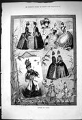 Antique Print Sporting Dramatic News 1885 Ladies Costumes Winter Fur Coats 19th