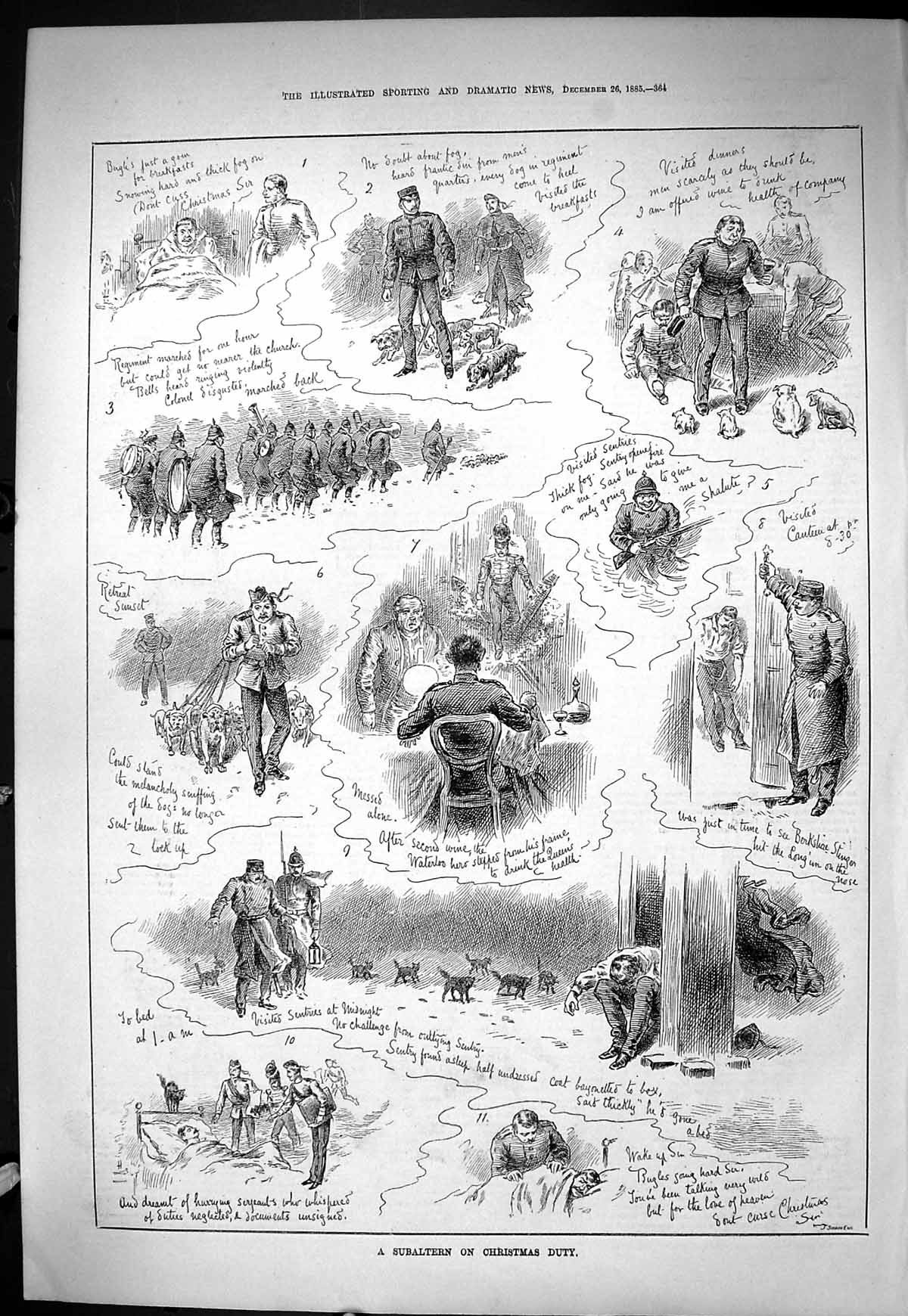 Antique Print Sporting Dramatic News 1885 Subaltern Christmas Duty War Sier