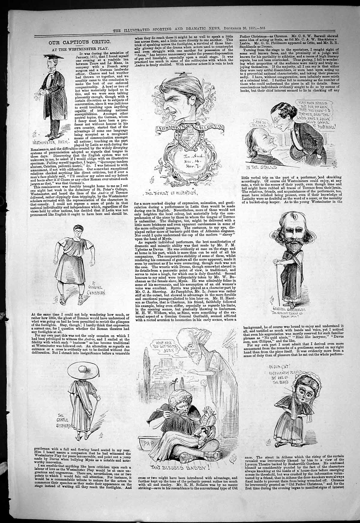 Old Sporting Dramatic News 1885 Captious Critic Westminster Play Gari Victorian
