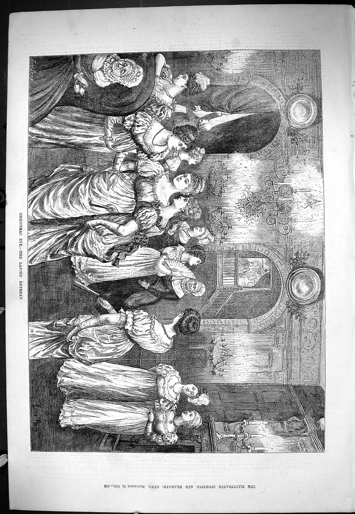 Old Sporting Dramatic News 1885 Christmas Eve Scene Ladies Retreat Ol Victorian
