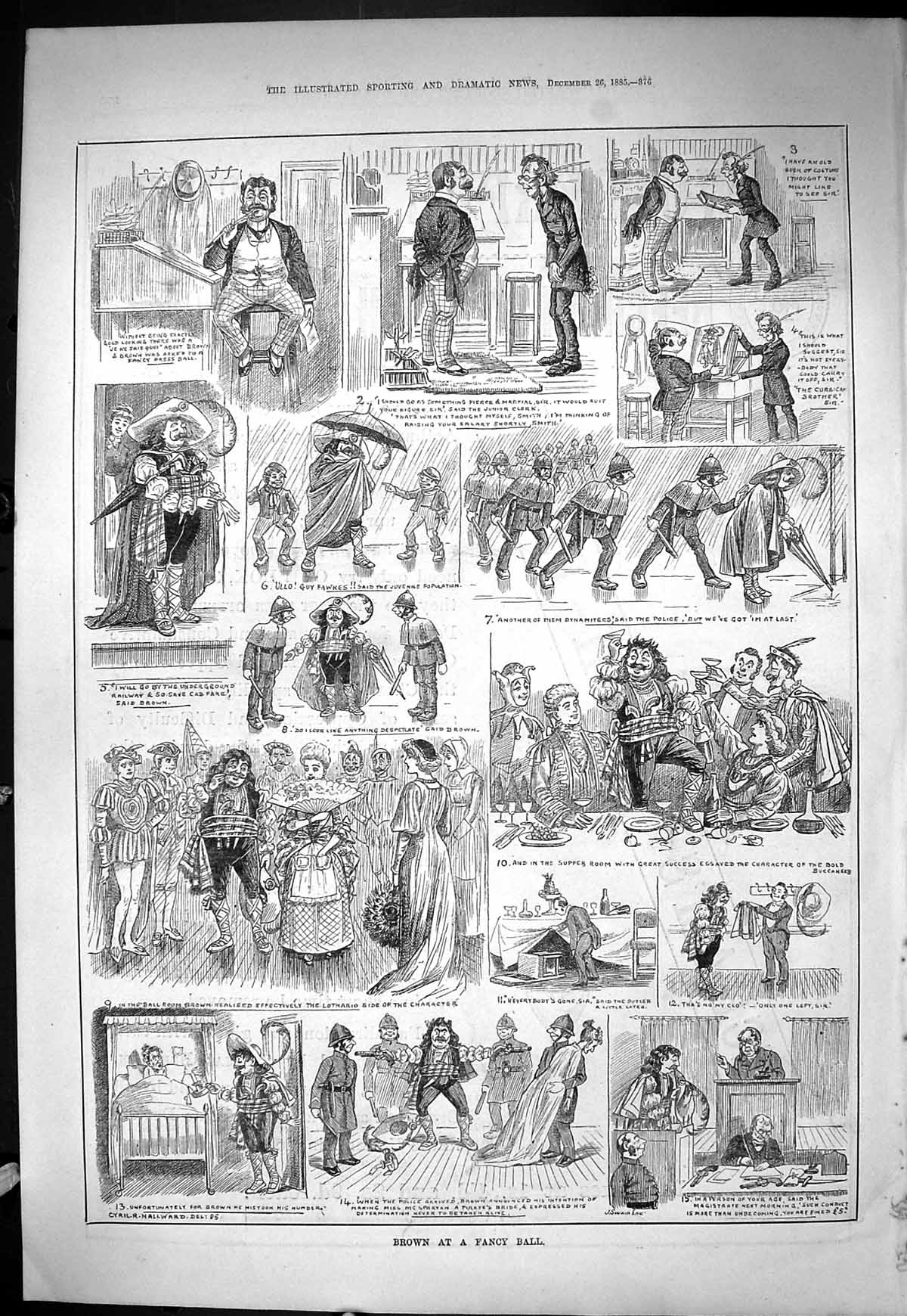 Old Sporting Dramatic News 1885 Brown Fancy Dress Ball Costumes Guy F Victorian