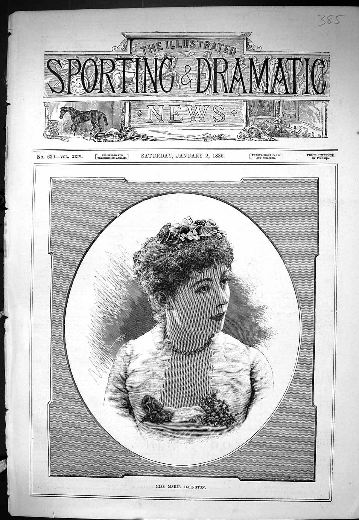 Antique Old Print Sporting Dramatic News 1886 Portrait Miss Marie Illington