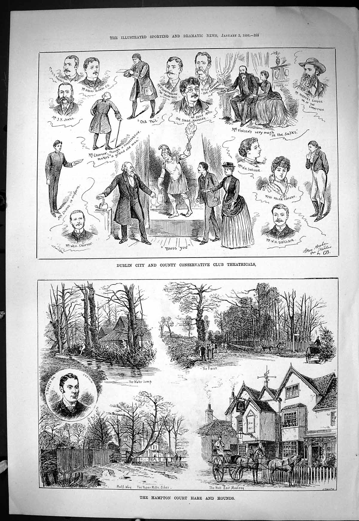 Old 1886 Hampton Hare Hounds Tween Dublin Theatre Dunne Crofton Sincl Victorian