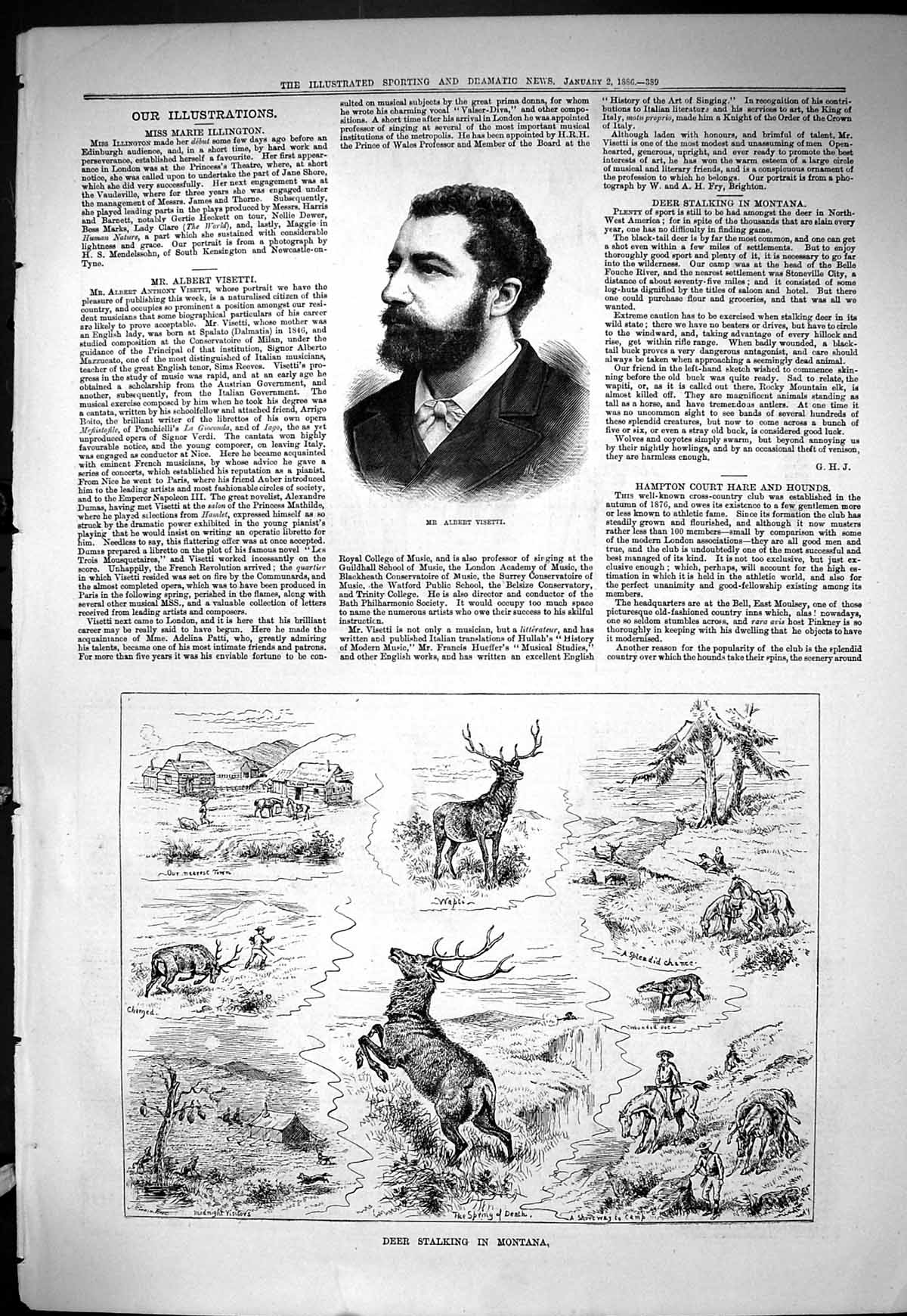 Old Sporting Dramatic News 1886 Albert Visetti Deer Stalking Montana Victorian