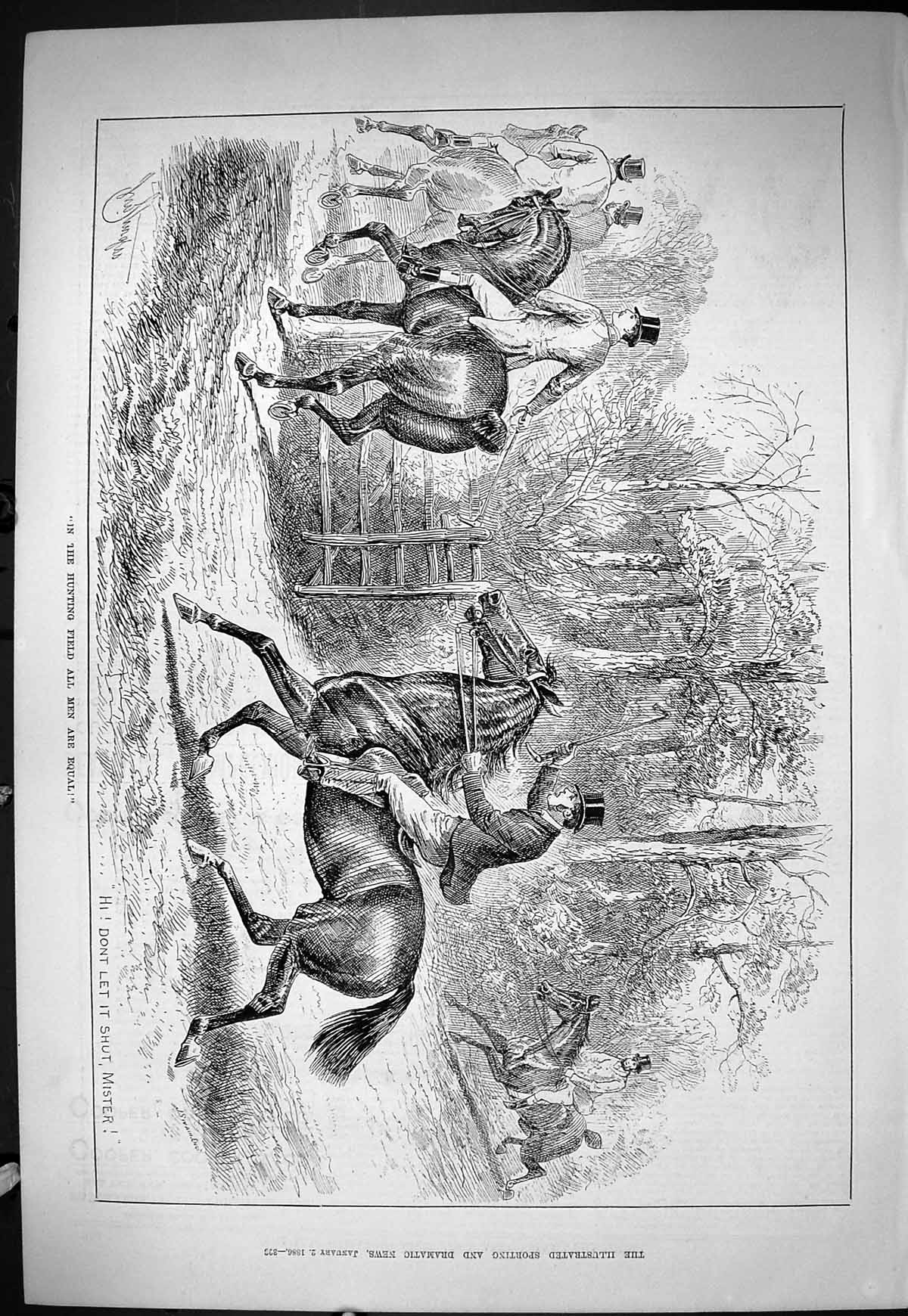 Old Sporting Dramatic News 1886 Hunting Horses Huntsmen Hounds Dogs S Victorian