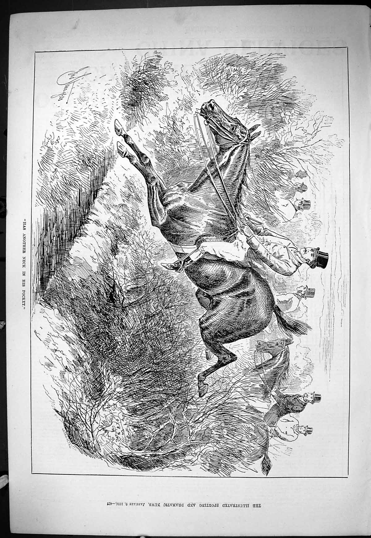 Old Sporting Dramatic News 1886 Horses Jumping Jockeys Countryside Sp Victorian