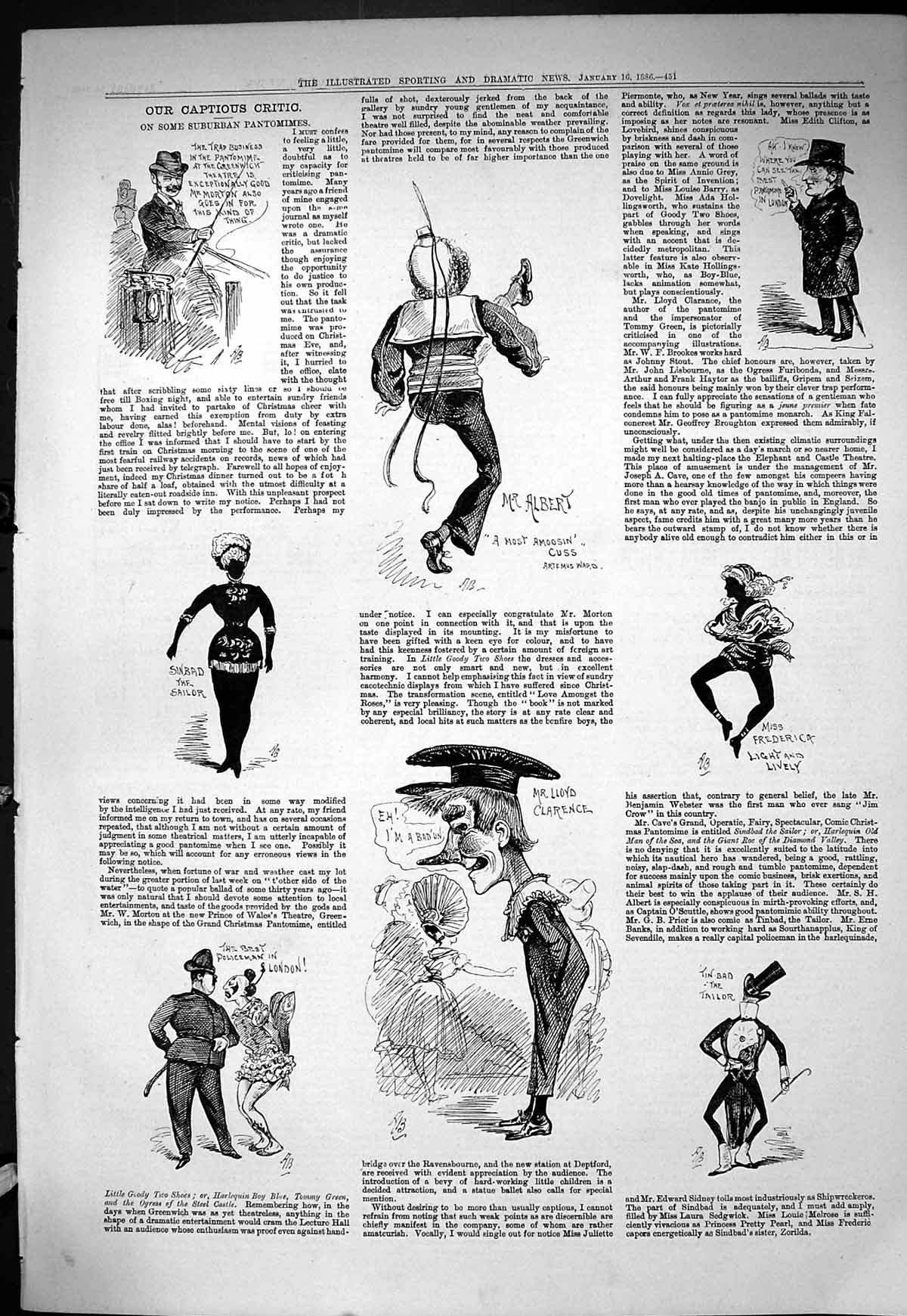 Old Sporting Dramatic News 1886 Captious Critic Suburban Pantomimes S Victorian