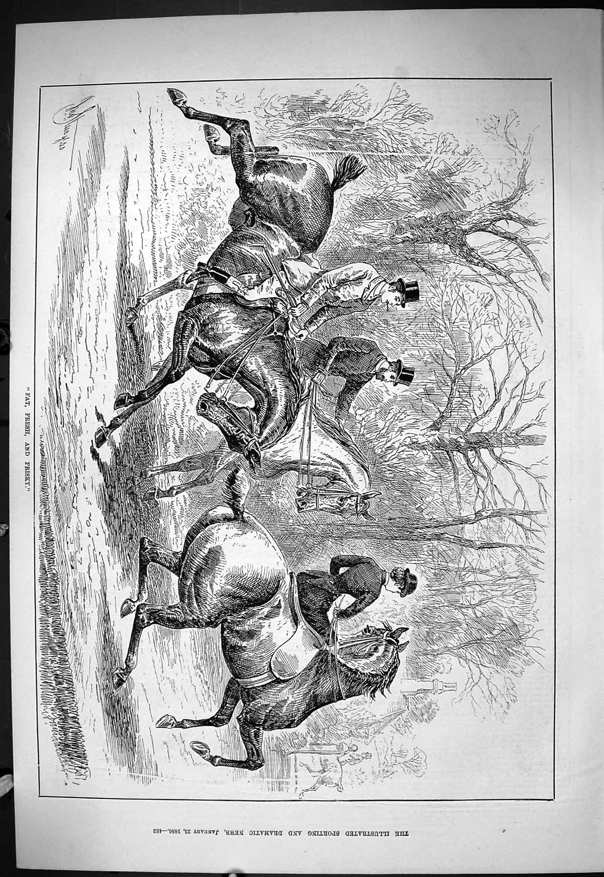 Old Sporting Dramatic News 1886 Fat Fresh Frisky Hunting Horses Count Victorian