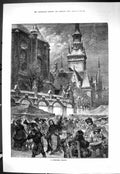 Antique Old Print Sporting Dramatic News 1886 Scene Christmas Market Fine Art