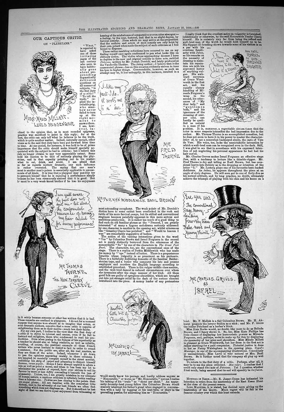 Old Sporting Dramatic News 1886 Captious Critic Plebians Millett Thor Victorian